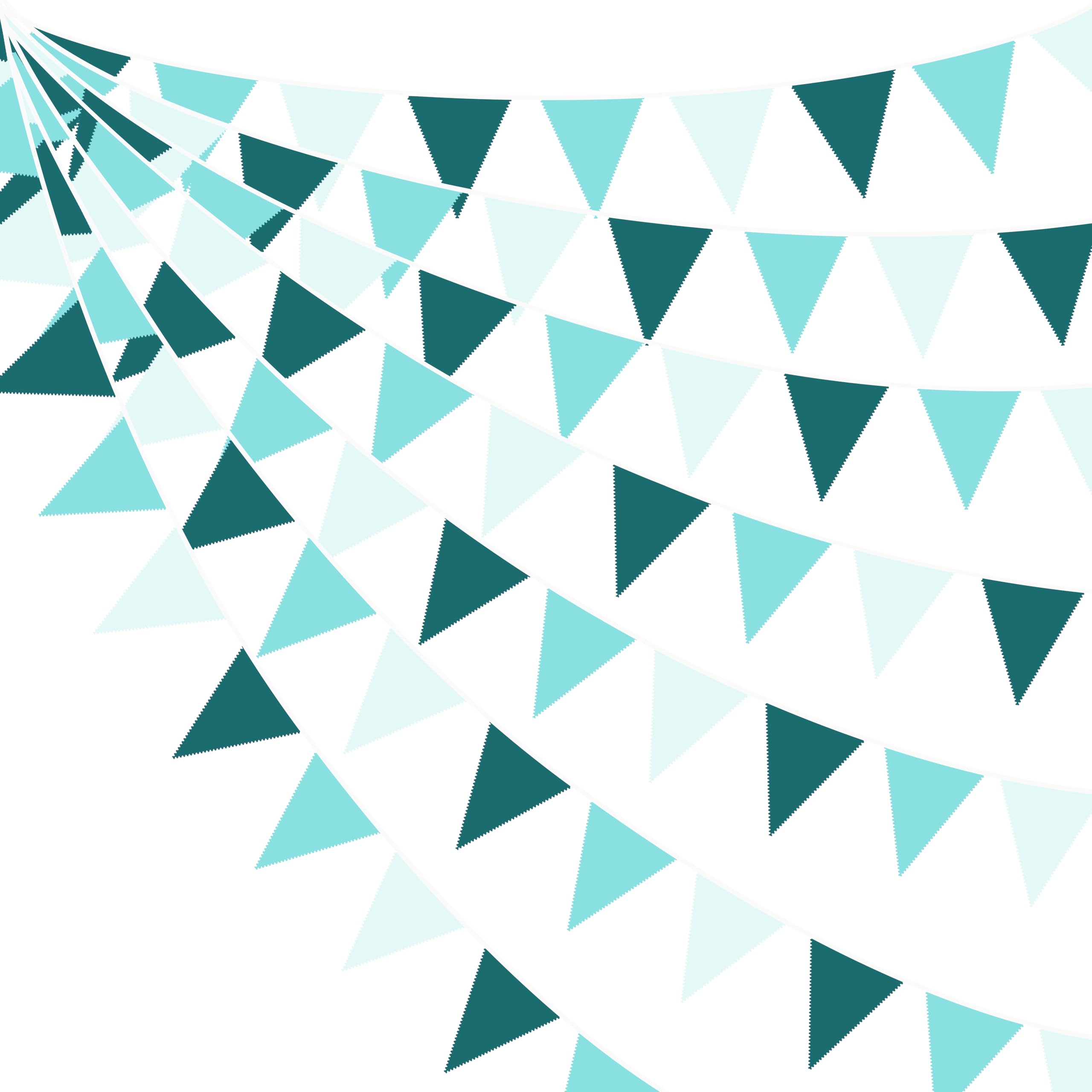 32Ft Dark Green Aqua Green Bunting Banner Party Decorations Teal Green Fabric Triangle Flag Pennant Garland Streamer for Summer Pool Birthday Wedding Baby Shower Under The Sea Beach Turquoise Party