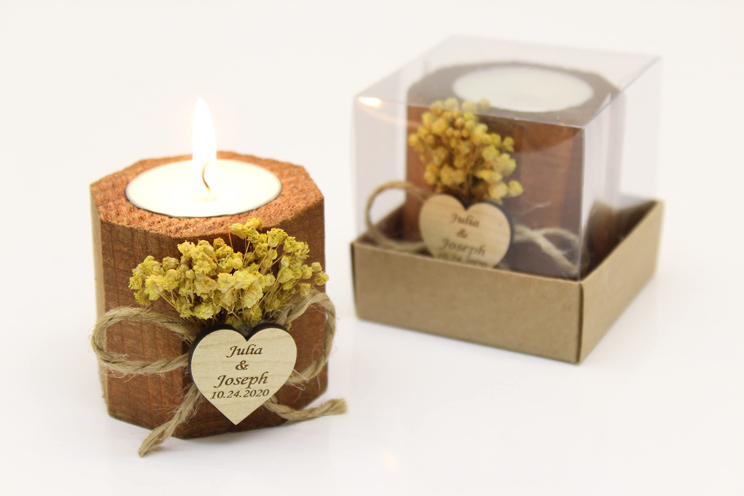 50 Pcs Octagon Tealight Candleholders,Wooden Tea Lights Candle Holders,Baby Shower Favors,Personalized Gifts For Guest,Memorial Gifts, Valentine Candle Holder, Wedding Centerpieces, Wedding Favors