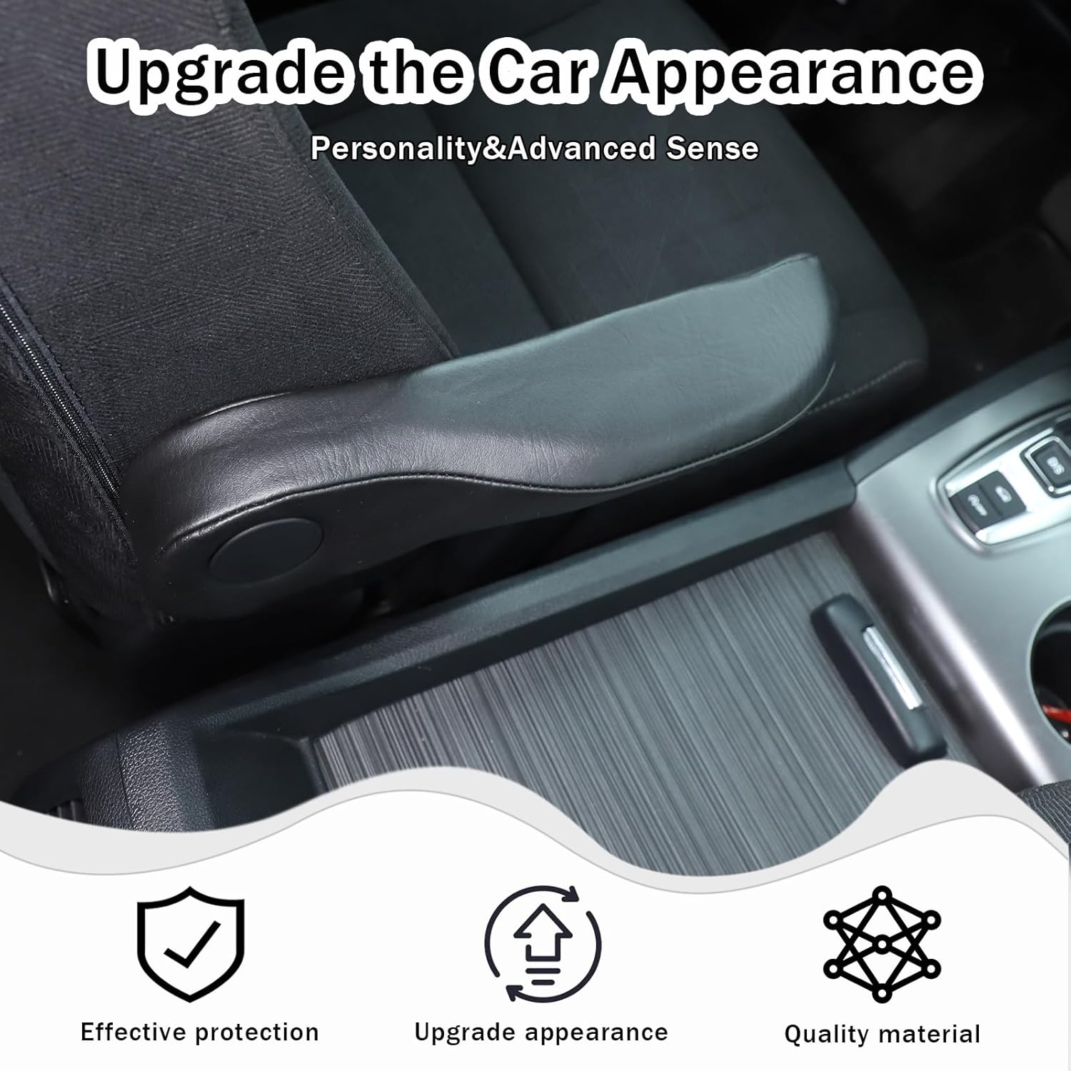 Car Seat Armrest Covers for Honda Pilot 2019-2022/ Ridgeline 2017-2023/ Passport 2019-2023, Black Leather Front Seat Armrest Protector with Velcro Design, 1 Pair