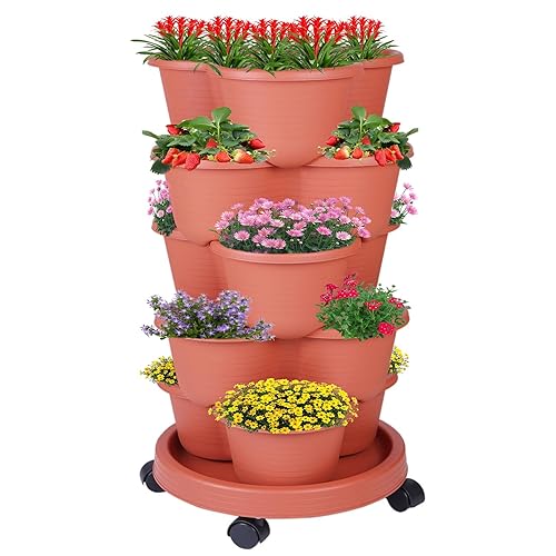 5-Tier Vertical Garden Tower Stackable Planter for Strawberries, Flowers, Vegetables