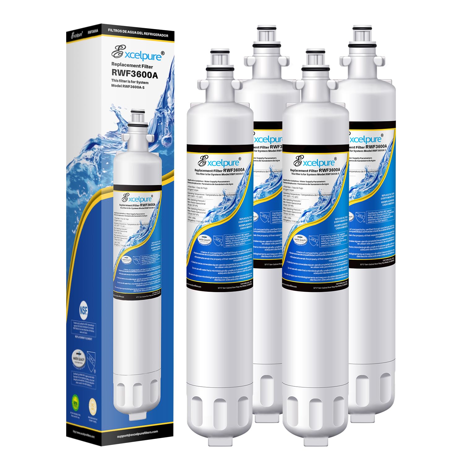 RPWF Replacement for GE RPWF (Not RPWFE), RWF1063, RWF3600A, WSG-4, DWF-36, R-3600, MPF15350, OPFG3-RF300, BCF77, Refrigerator Water Filter, 4PACK