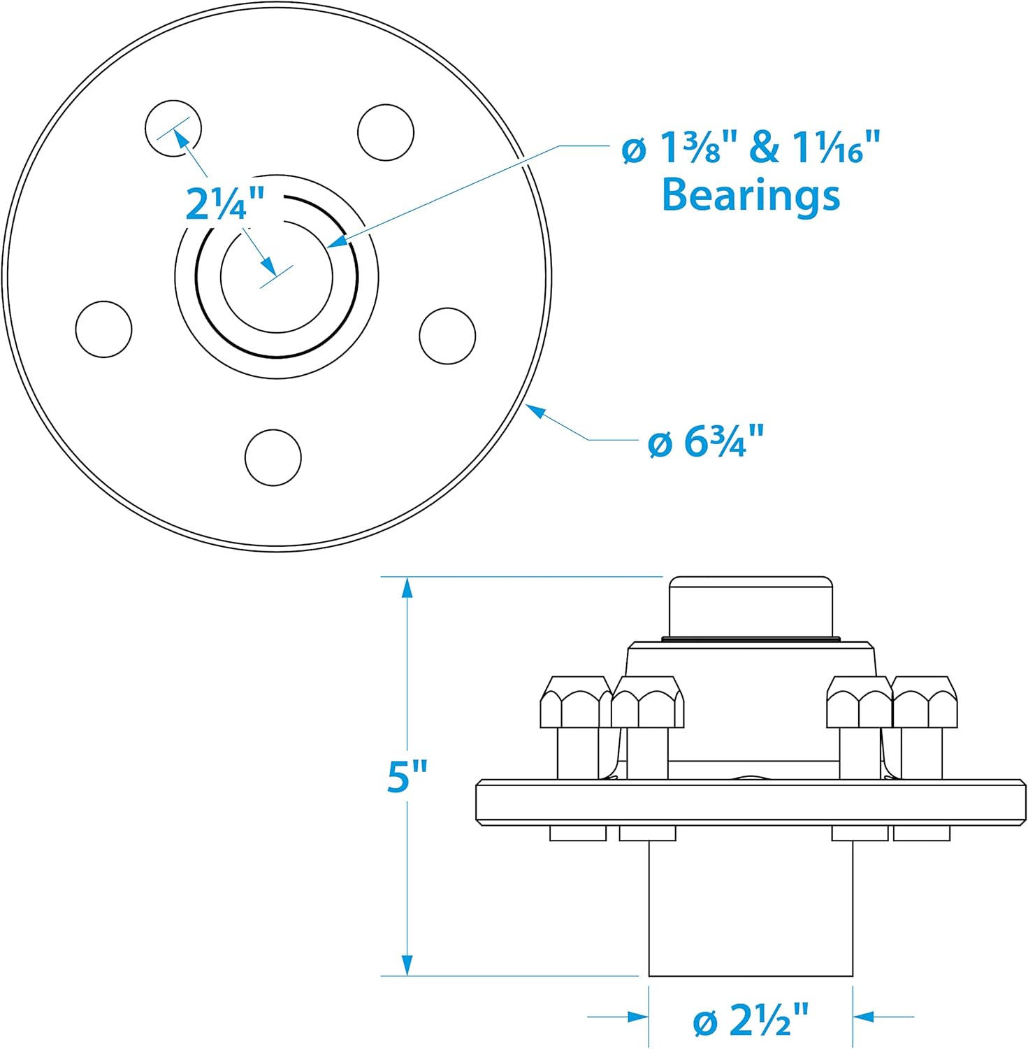 Seachoice Trailer Wheel Hub, 84 Spindle, 5 Lug, Galvanized, Pregreased : Automotive