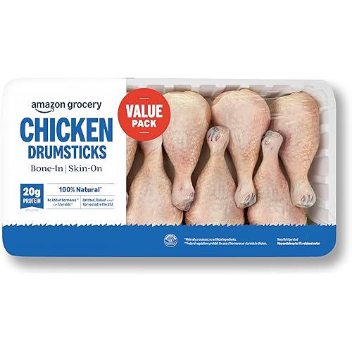 Amazon Grocery, Chicken Drumsticks Value Pack, Bone-In Skin-On, 100% Natural, Weight Varies