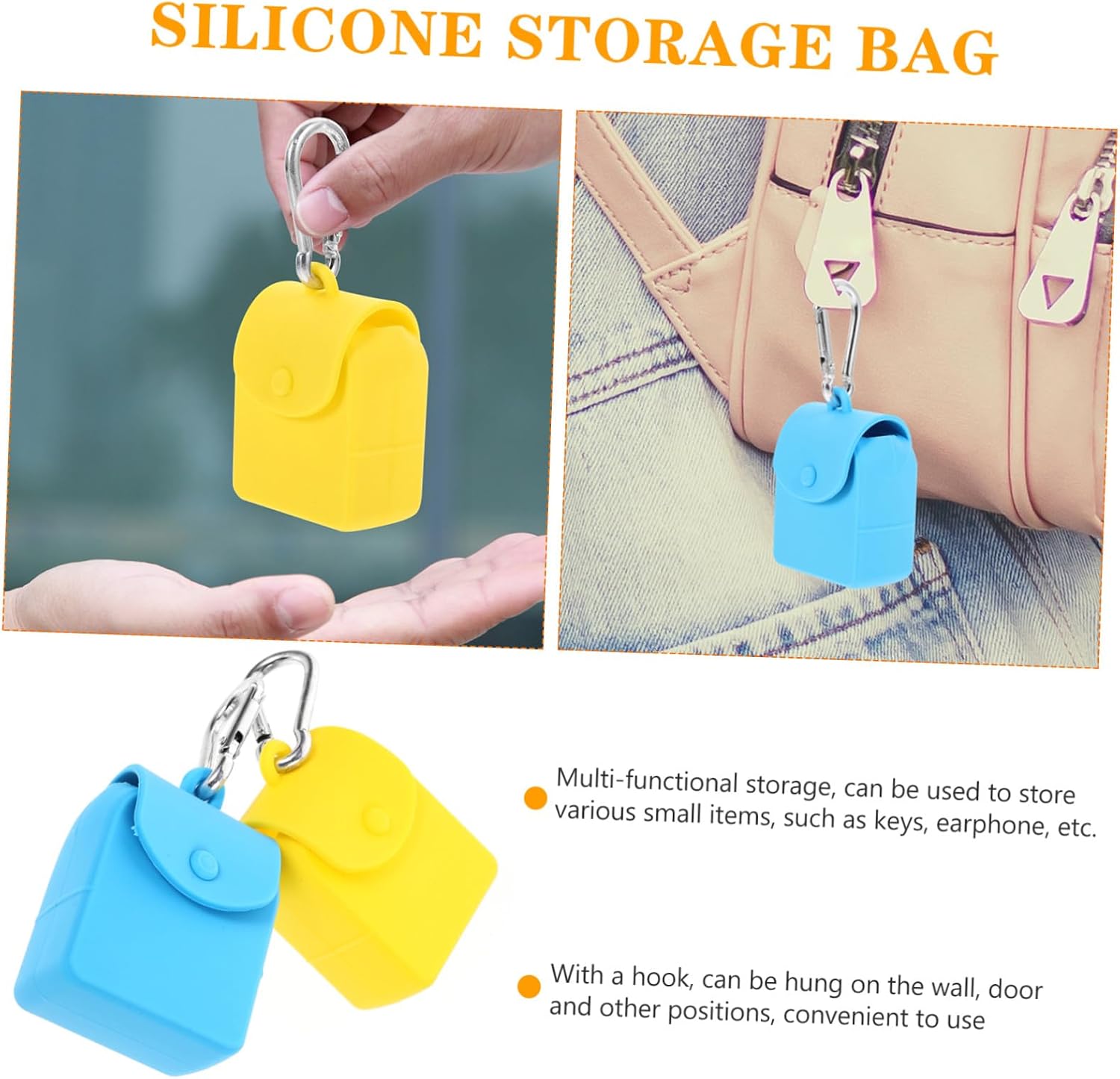 VALICLUD Mini Silicone Coin Purse with Hanging Hook Portable Key Pouch and Earphone Storage Bag Lightweight Small Organizer for Travel and Daily Use 2.55X1.57X1.18In 2 Pack
