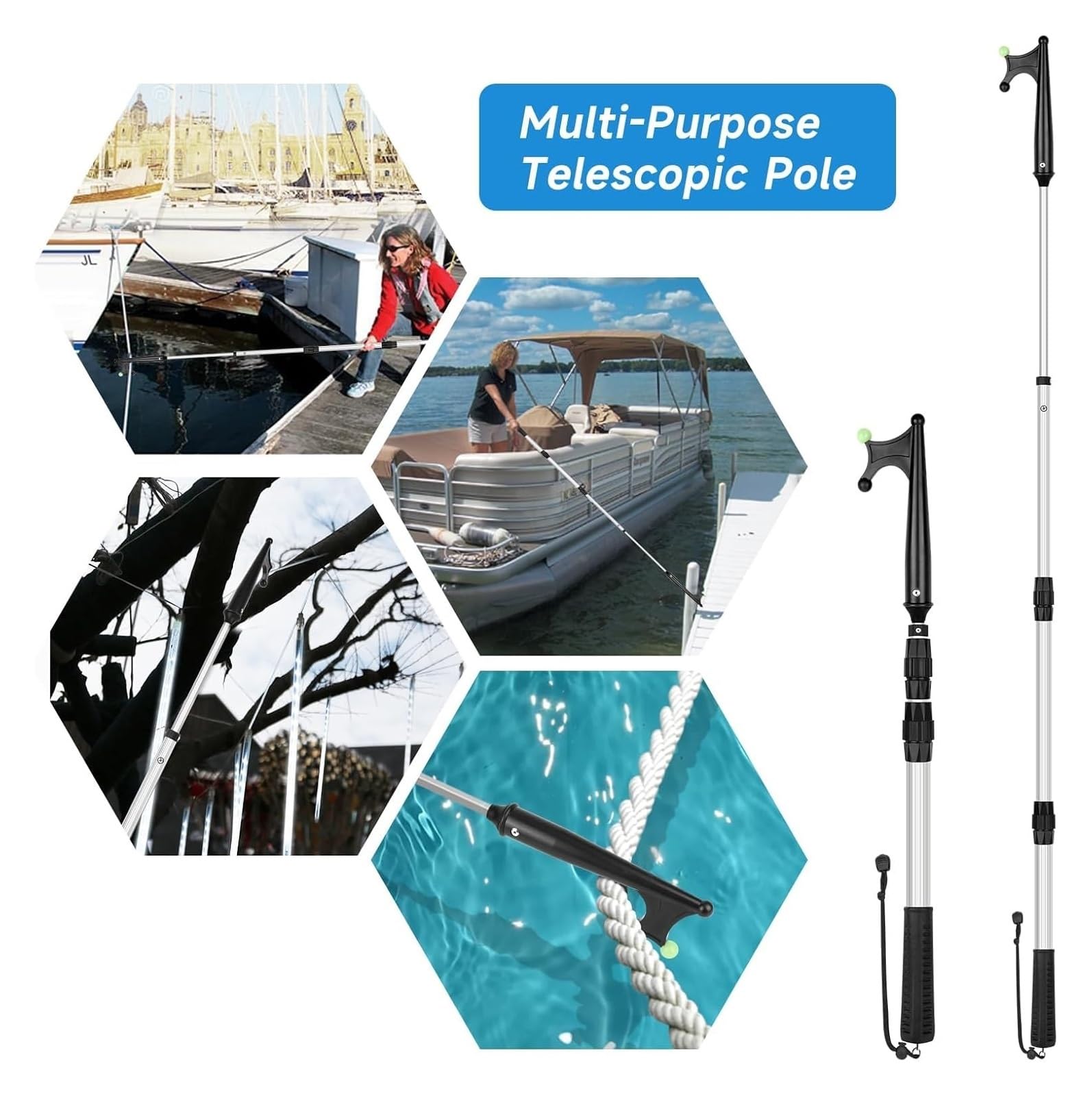 Ganci telescopici per Barche Ganci for Barche for attracco, prolunga for Asta telescopica con Perlina Luminosa, Galleggiante Leggero, Gomma Antiscivolo