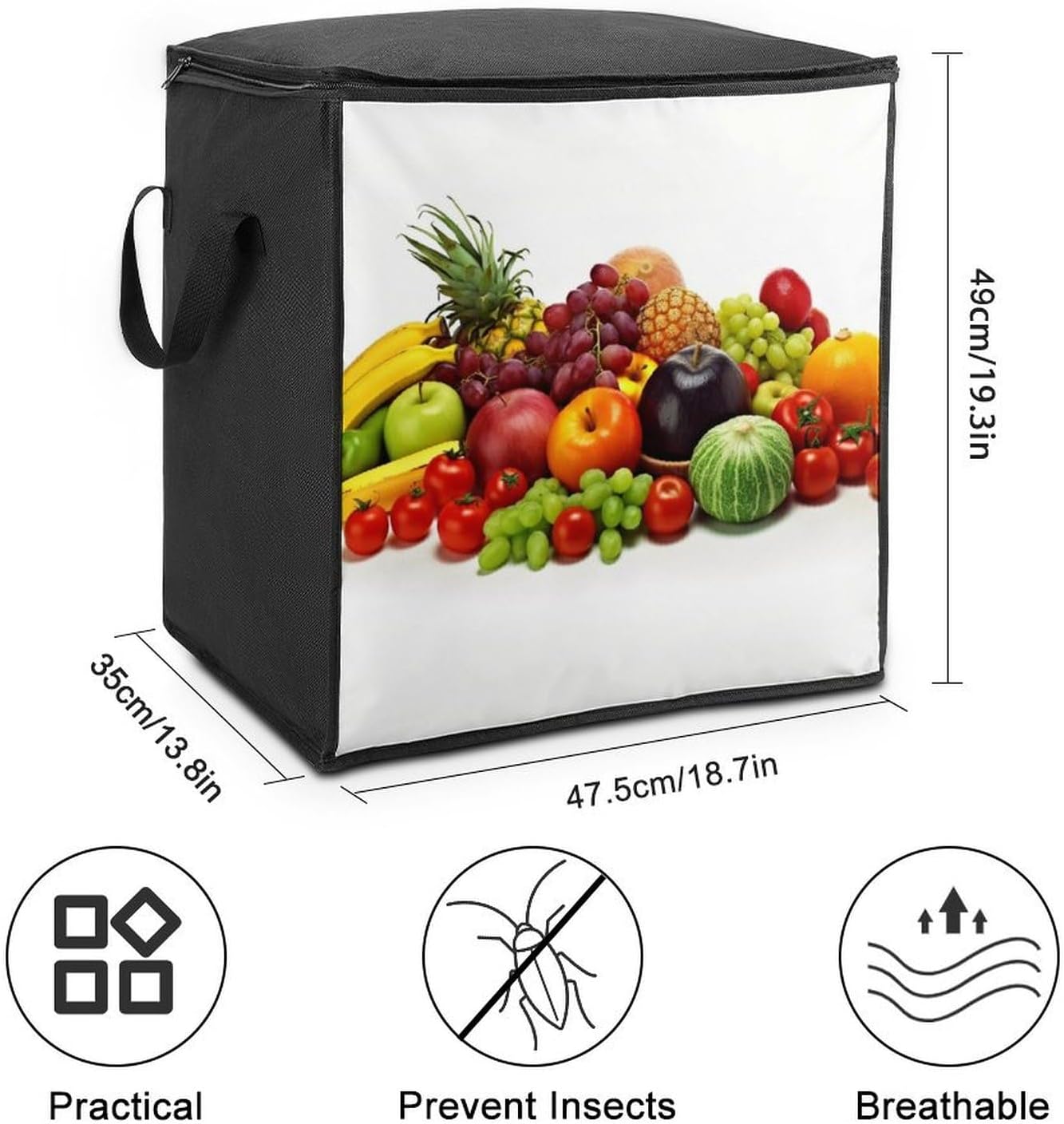 Quilt Storage Bag,Variety Fresh Vegetables Fruits Printed Large Foldable Storage Container Portable Travel Storage Bag for Blankets, Quilts, Clothes, Comforter, Bedding And Pillows