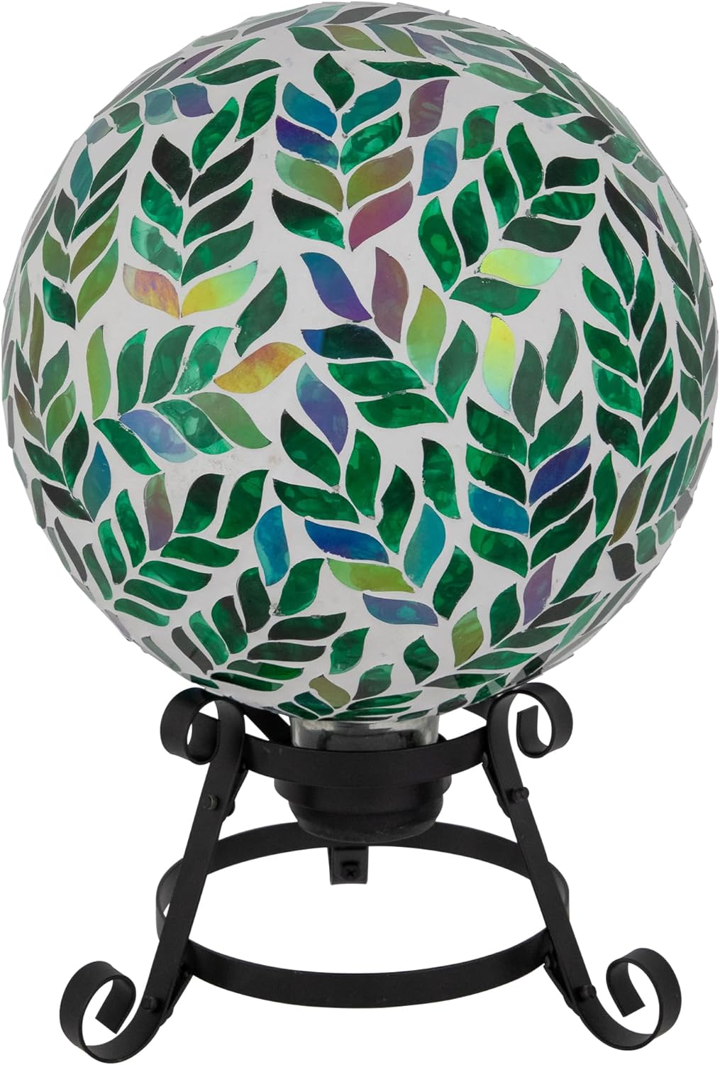 Northlight Mosaic Iridescent Leaves Outdoor Garden Gazing Ball - 10" - White and Green
