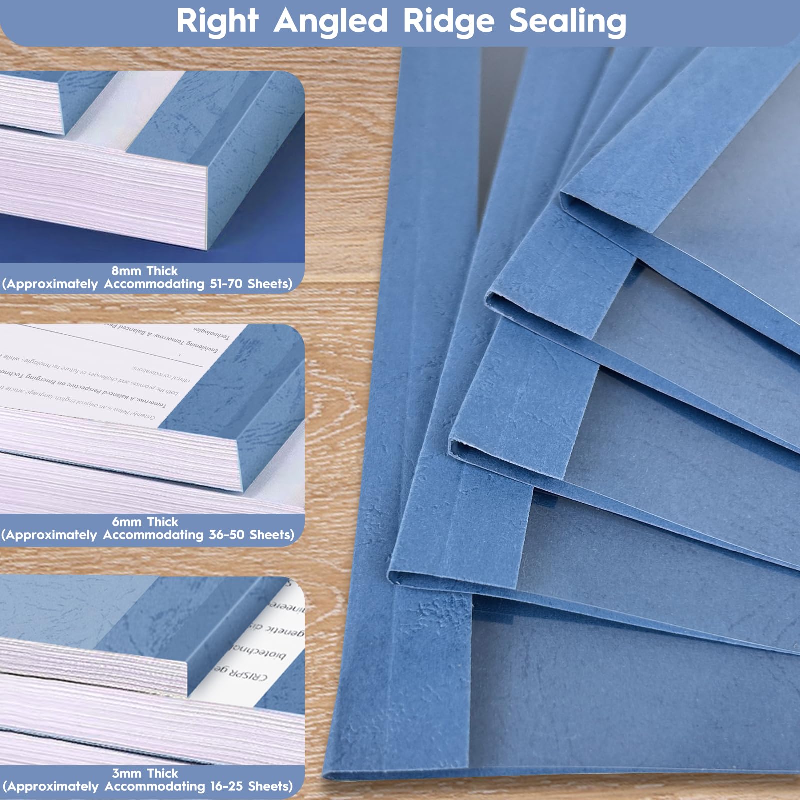 A4 PVC Thermal Folders - 15 Sheets with Cover, 3 mm (16-25), 6 mm (36-50), 8 mm (51-70) - Blue - Image 4