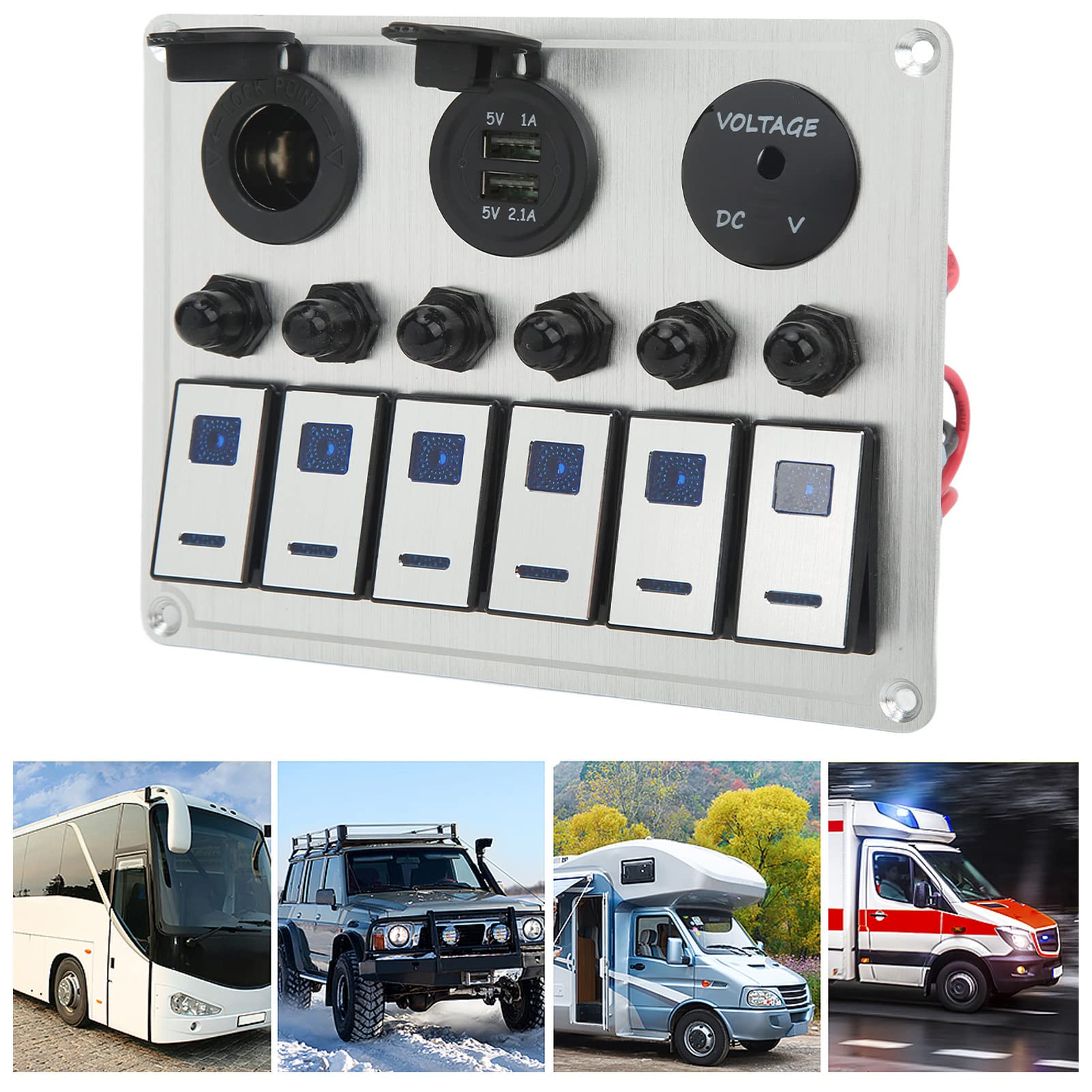 Panel Przełącznika Dźwigniowego 6 Gang On Off Panel Przełącznika Kołyskowego Wodoodporny Panel Przełącznika Dwupozycyjnego z 2 Niebieskimi Diodami LED do Samochodu RV UTV