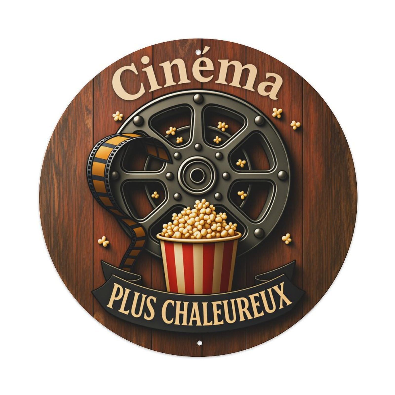 Cinema Film Reel Popcorn Wood Metal Tin Sign Vintage Garden Bedroom Cafe Bar Man Cave Home Wall Decor Metal Poster 8x8 inches