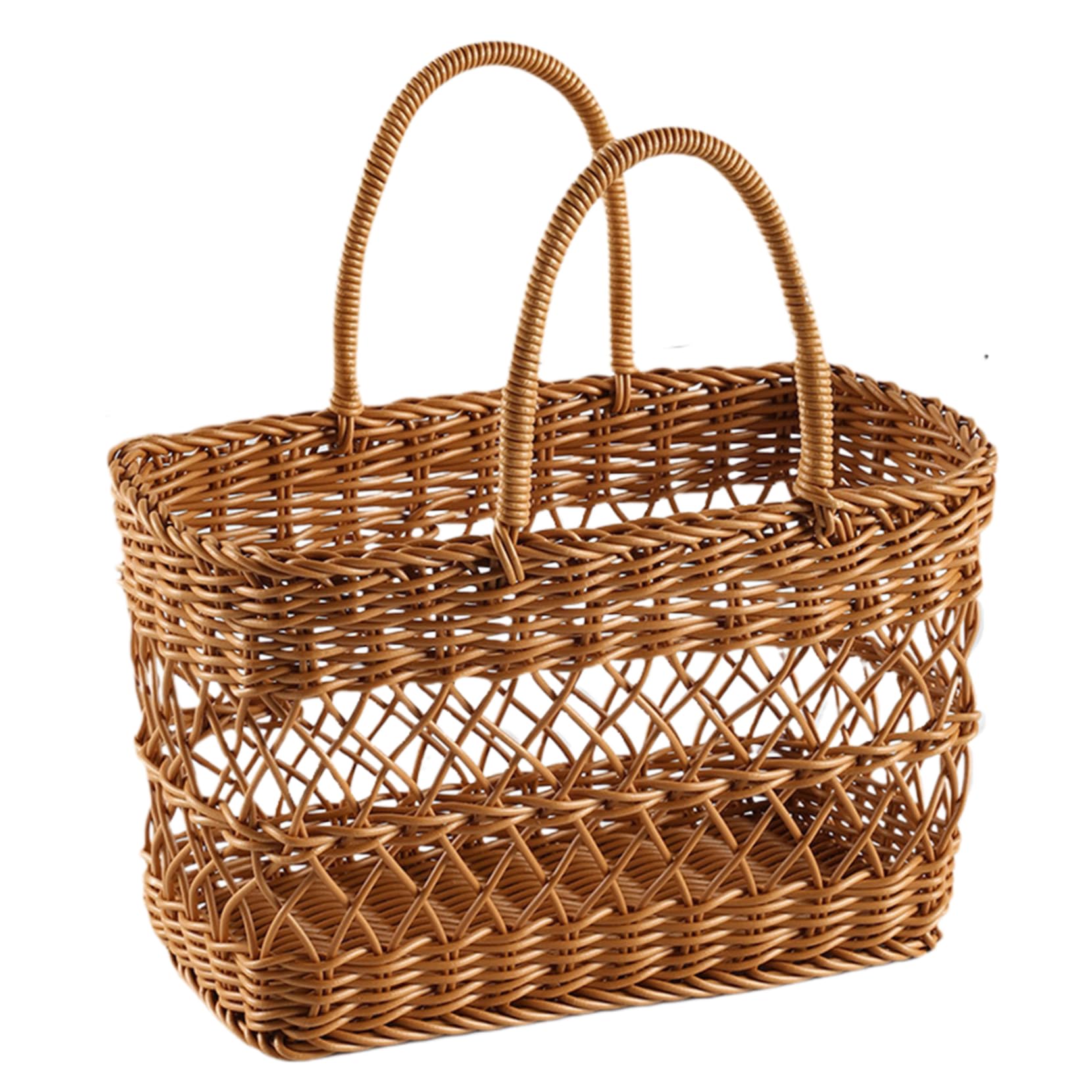 Takingup Brown Picnic Basket, Wicker Hollow Out Picnic Bag Rattan Woven Harvest Basket Hold Snacks Fruits Eggs For Camping Outdoor, Harvest