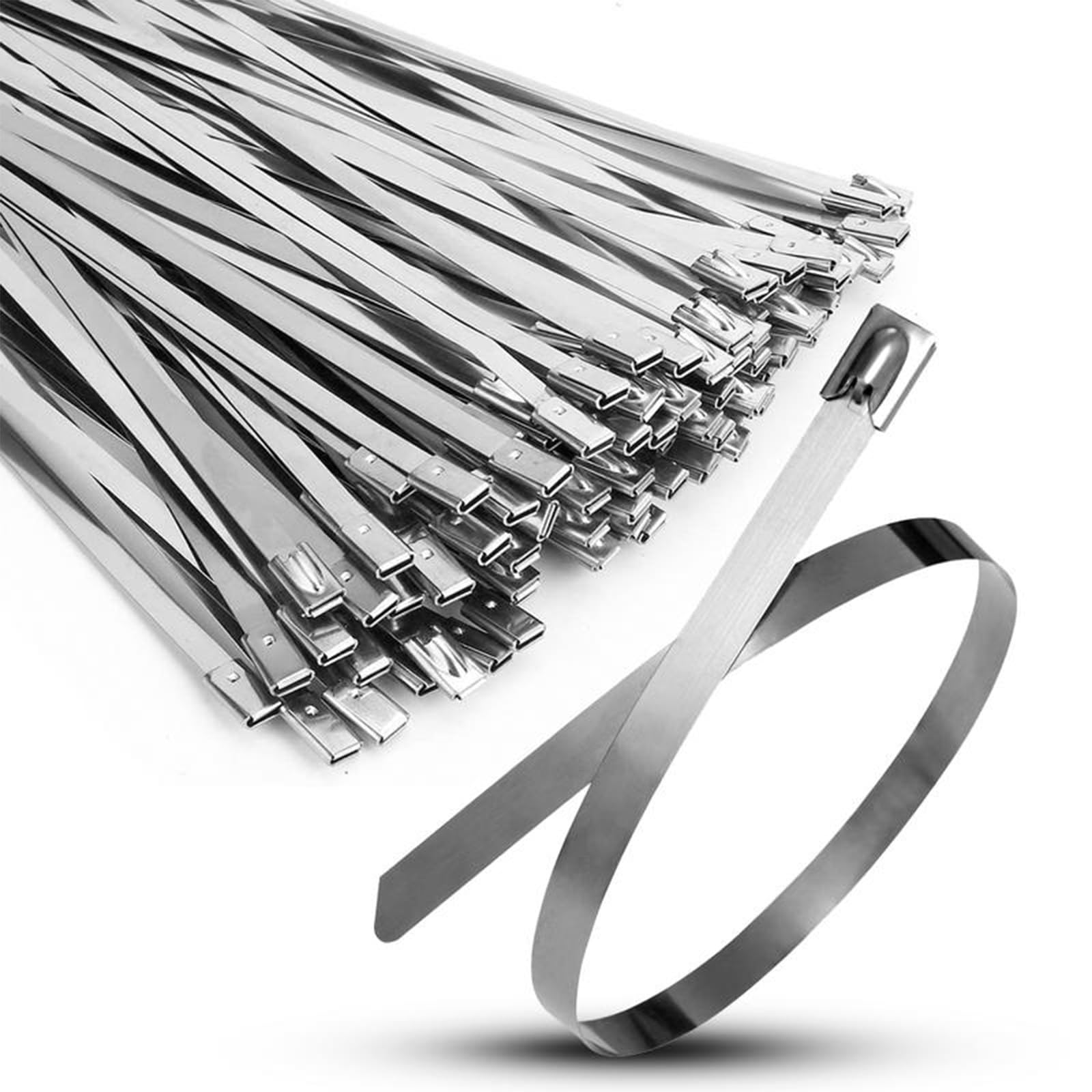 100 PCS 304 Stainless Steel Cable Ties with Steel Ball Stopper, 4.6 * 200mm Metal Cable Ties, Heavy Duty