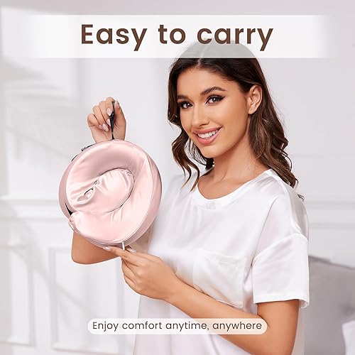 Miniatura 7 de THXSILK Almohada de cuello 100% seda de morera para viajes, almohada de viaje de espuma viscoelástica pura para aviones, almohada de cuello de viaje