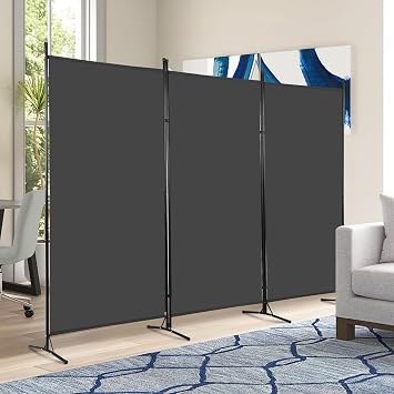 3 Panel Room Divider 6FT Folding Partition Privacy Screen, Freestanding Partition Wall Divider with Metal Frame for Bedroom,Office,Living Room,Beige Grey