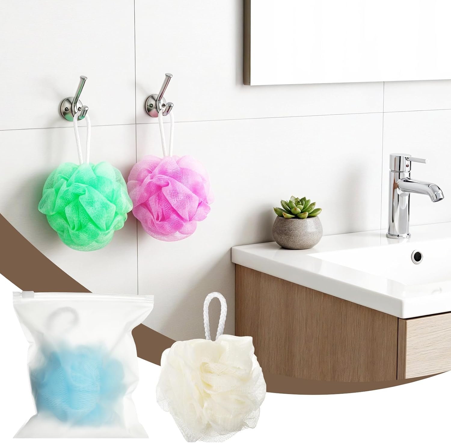 24 Pack Travel Size Loofah Individually Wrapped, Small Shower Puff Bath Sponge Pouf Ball Bulk Mesh Bath Puff Mini Loofah Sponge with Bags for Women Men Shower Care (Colorful, 25g)
