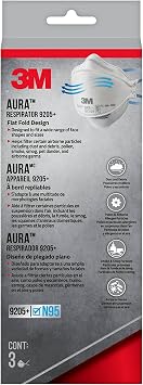3M Aura Particulate Respirator 9205+ N95, Lightweight, Three Panel Designed Respirator Helps Provide Comfortable And Convenient Respiratory Protection, 3-Pack