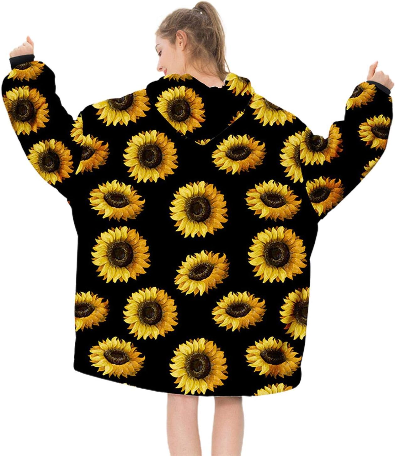 whiteswan Wearable Blanket Hoodie with Sleeves Arms for Women and Men, Sunflower Blanket Hoodie Oversized Throw Blanket, Super Soft Warm
