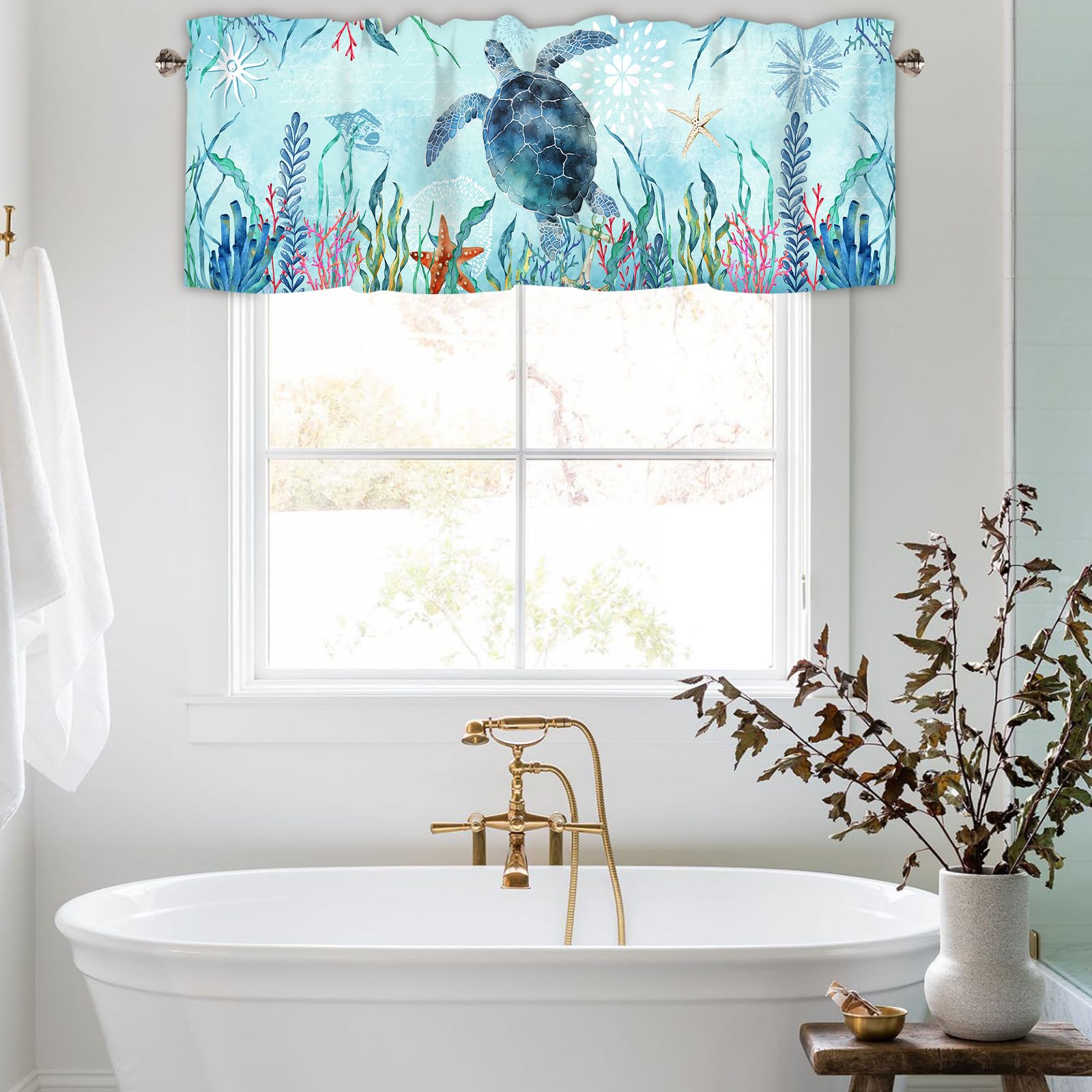 Nautical Coastal Window Valance, Short Rod Pocket Curtain 42x12 in