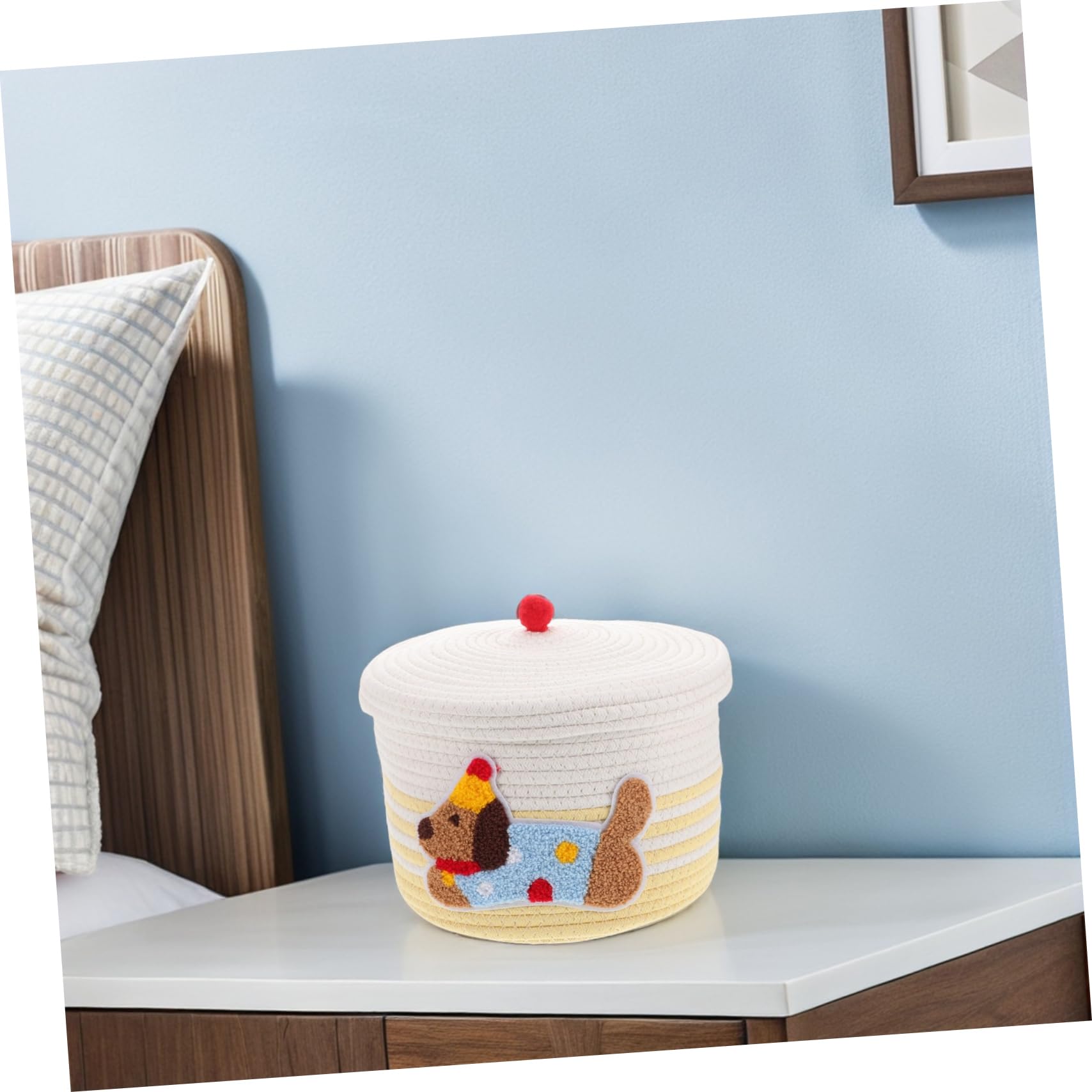 BESTYASH Cesta Tejida con Cuerda Cesta de Almacenamiento con Tapa Organizador de Juguetes Decorativo para Guardería Contenedor de Cuerda de Algodón Pequeña de Juguetes para Mascotas