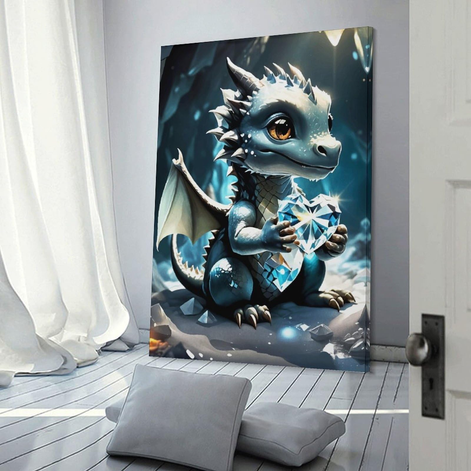 Junmoney Frame-Baby Dragon Canvas Wall Art Baby Dragon, 20X30inch(50X75cm), For New Homes, Bedrooms Or Workspaces, Canvas Artwork With Gifting Potential