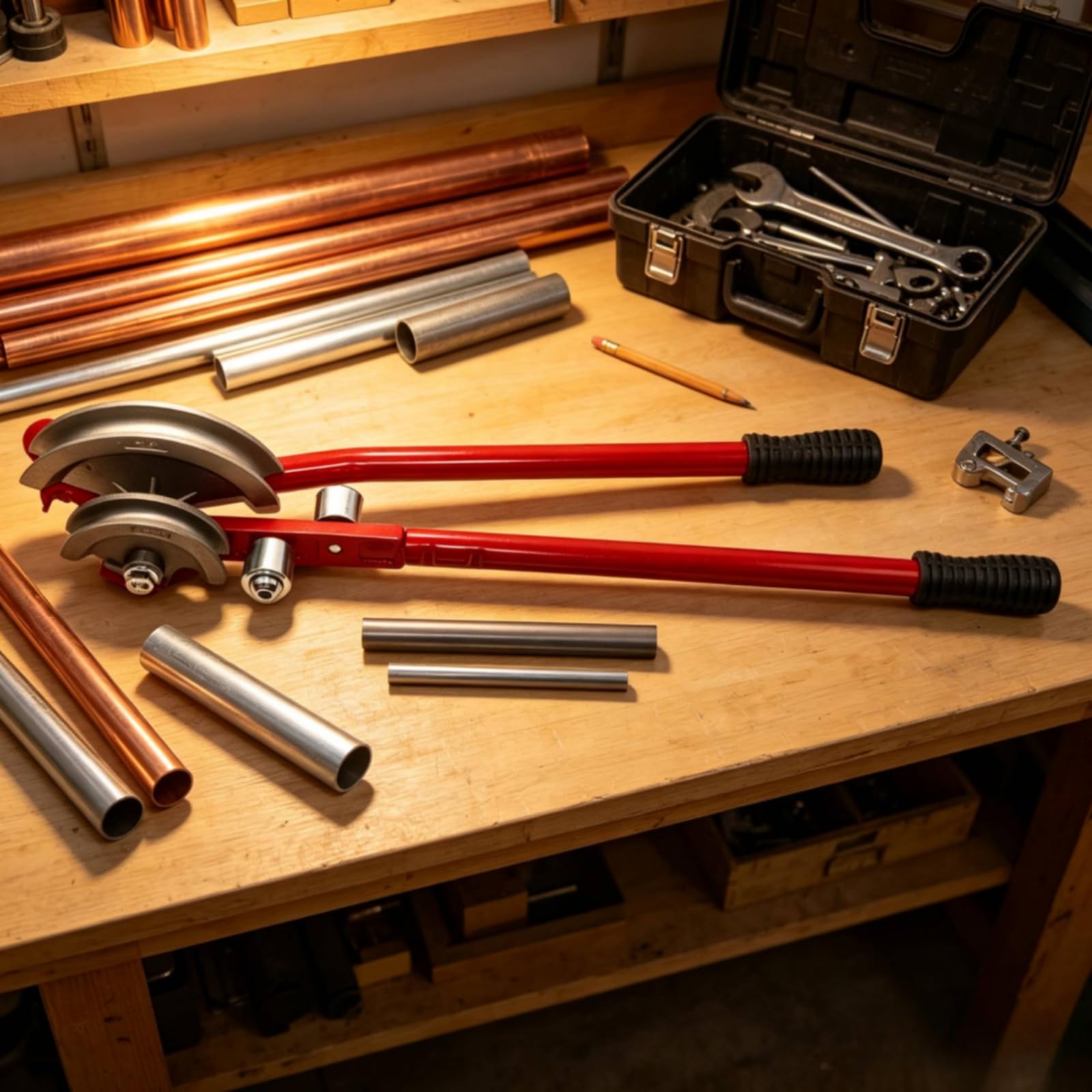 harayaa Rohrbieger Handgerät Rohrbiegegerät Rohrbiegevorrichtung Rohrbiegezange mit Rillenbacken 15mm 22mm Robustes Metallgestell mit Gummigriffen für