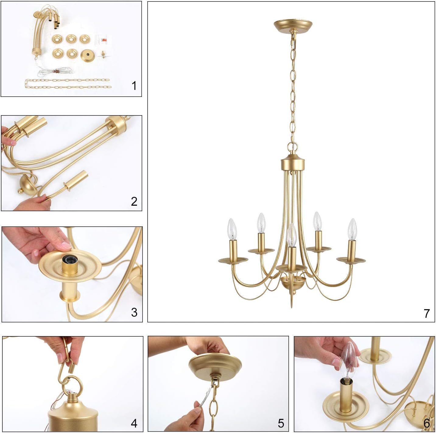 Black Friday Sale 2022 KSANA Gold Chandelier, Modern 5 Lights Fixtures Hanging Pendant for Dining Room, Bedroom, Kitchen, W18.5 x H23.5