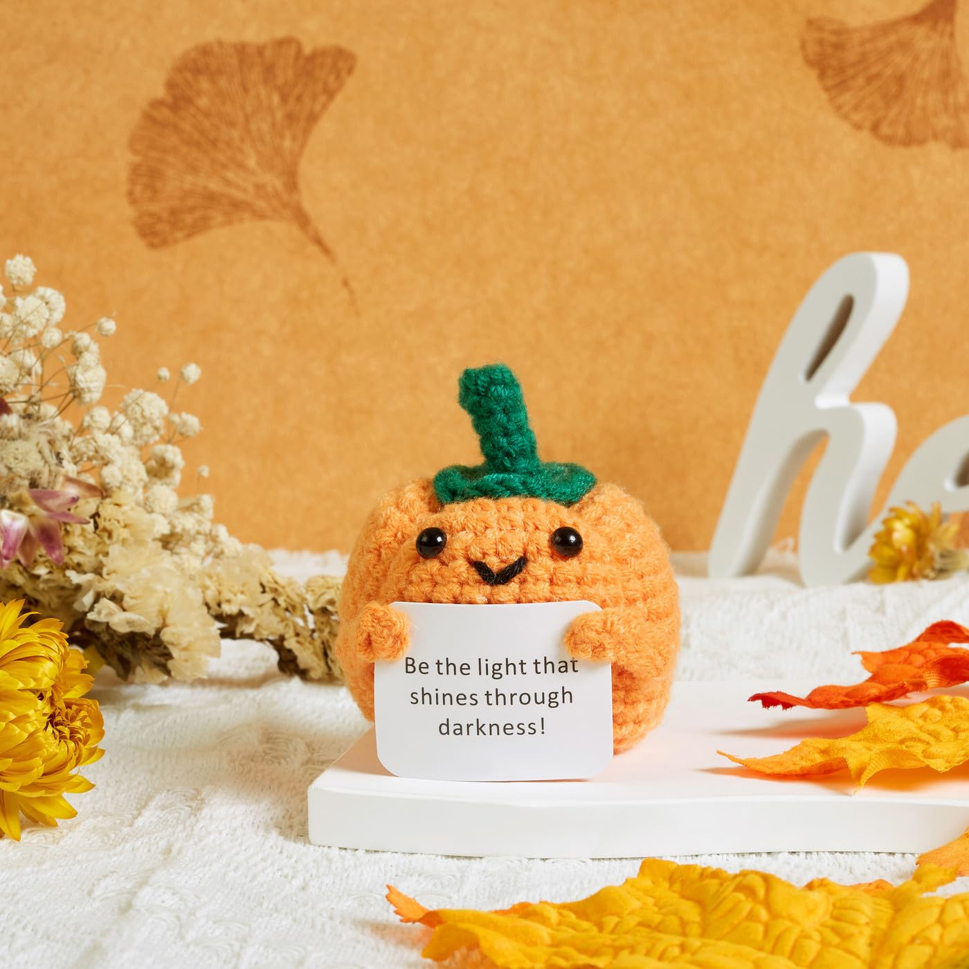 AWARDSEN Pumpkin Decor Emotional Support Crochet Pumpkin Positive Gifts for Women Men Cute Stuff Pumpkins Ornament Autumn Decorations - Image 2