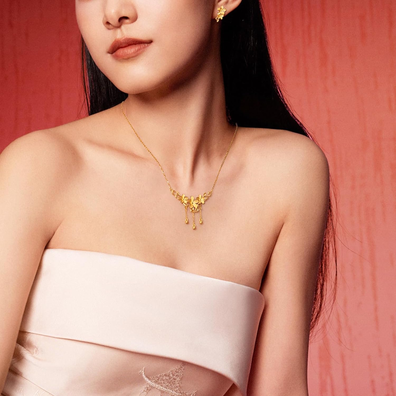 24K Pure Gold Necklaces Flower Pendant Necklace Princess Multi Flowers Pendants Pure Gold Wedding Jewelry for Women Bride Engagement Anniversary Birthday Gifts 40+5cm/15.75+1.97" A0622104 - Image 5