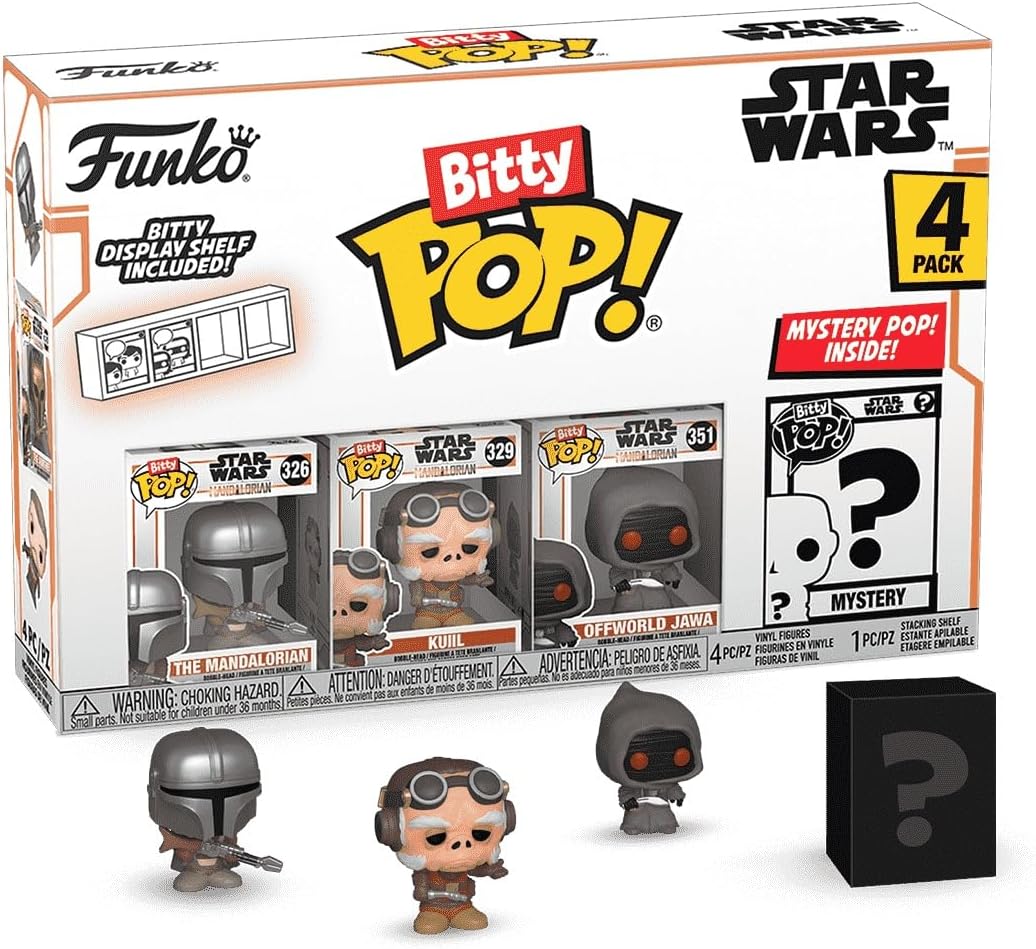 Funko Bitty Pop! Mandalorian 4-Pack​: The Mandalorian, Kuiil, Offworld Jawa, and A Surprise Mystery Mini Figure - 0.9 Inch (2.2 Cm) - Gift Idea - Cake Topper