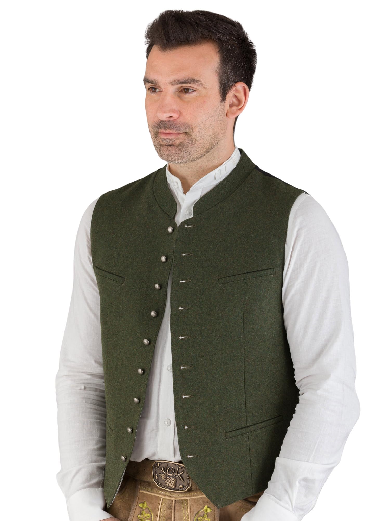 Hammerschmid Trachtenweste Max oliv ohne Ärmel, klassische Lodenweste für Herren, elegantes Gilet für Männer, grün