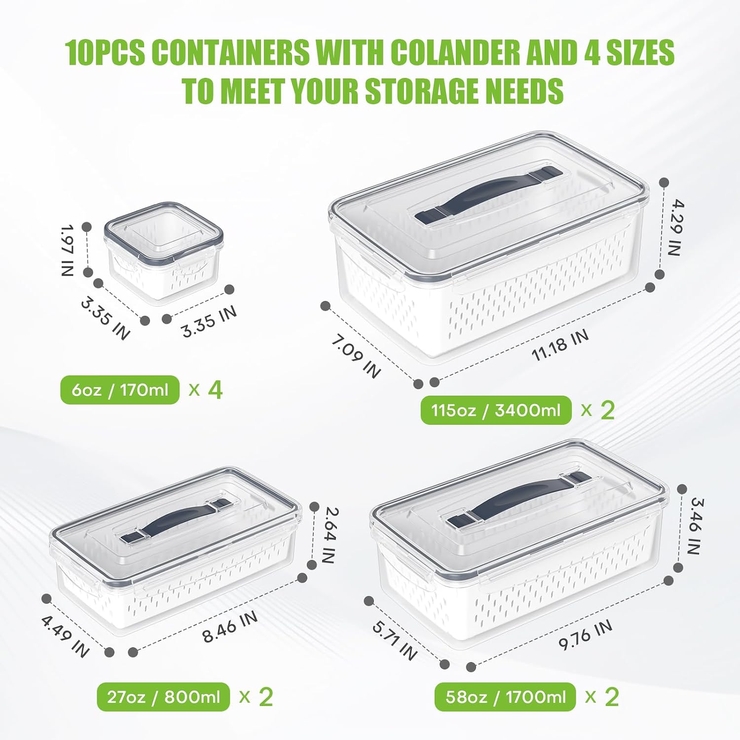 BOICHU 10Pack Fruit Storage Containers for Fridge with Colander and Lids