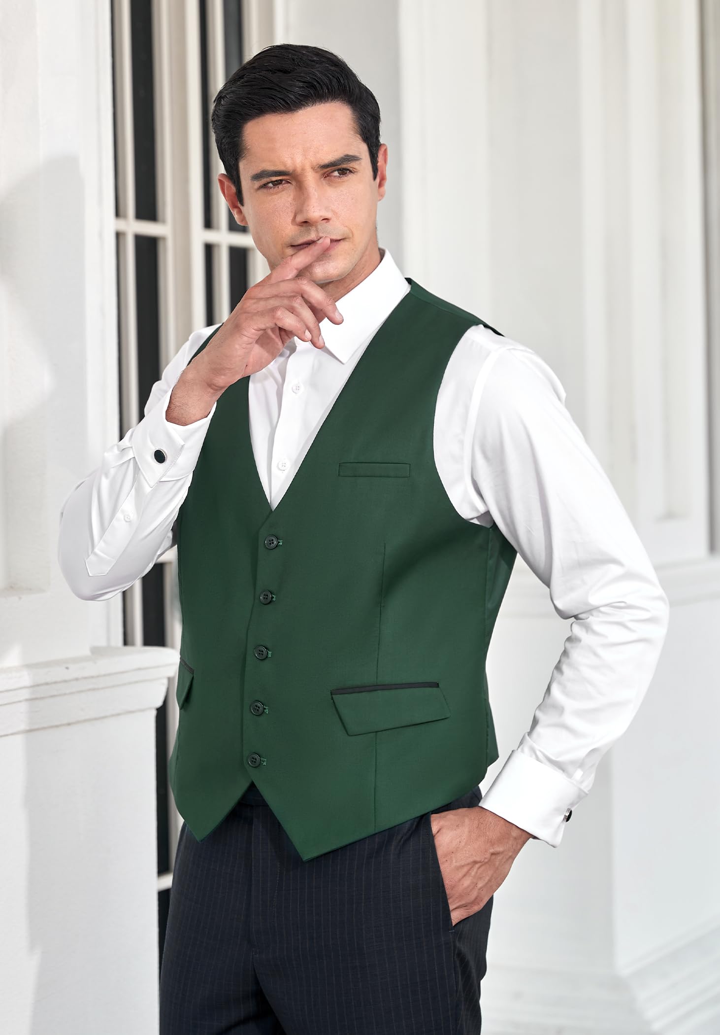 HISDERN Anzugweste für Herren Elegant Hochzeit Weste Klassische Einfarbig Casual Businessweste Formelle Smoking Anzugwesten mit Taschen