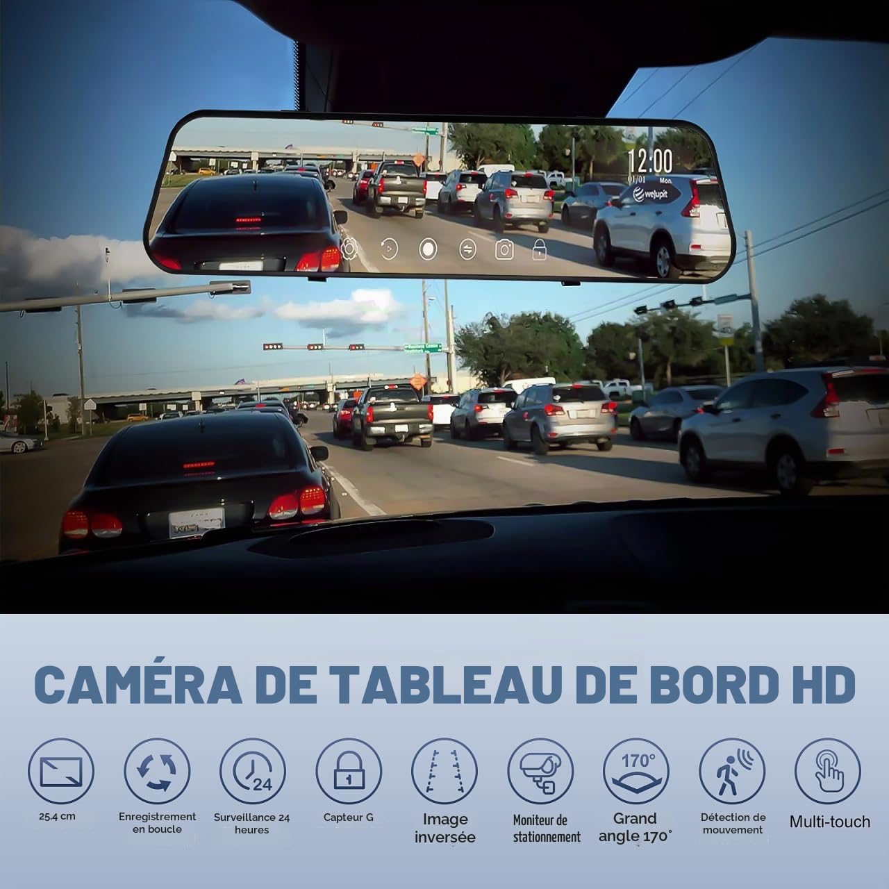 ULTECHNOVO Caméra De Tableau De Bord Et Arrière avec Rétroviseur Caméra Embarquée Voiture Streaming Multimédia Écran Tactile Enregistrement Double Vidéo 1080P Sécurité De Recul
