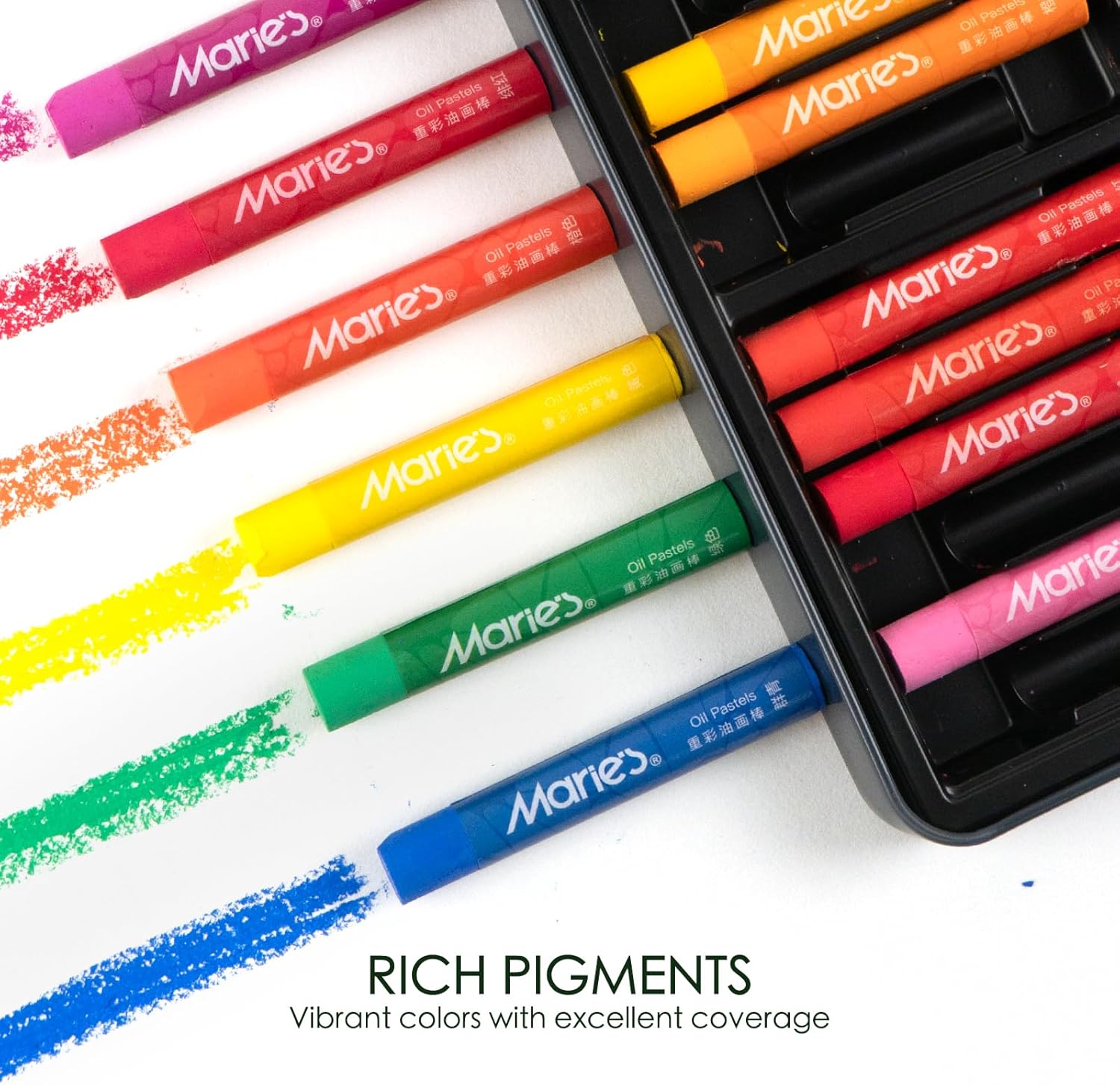 Marie's Oil Pastels Set, Tin Box 48 Colors + 4 Bonus White Sticks, Rich Pigments, Smooth Soft Texture for Painting, Drawing and Sketching - for Artists, Beginners, Students and Teachers (10 x 70 mm)