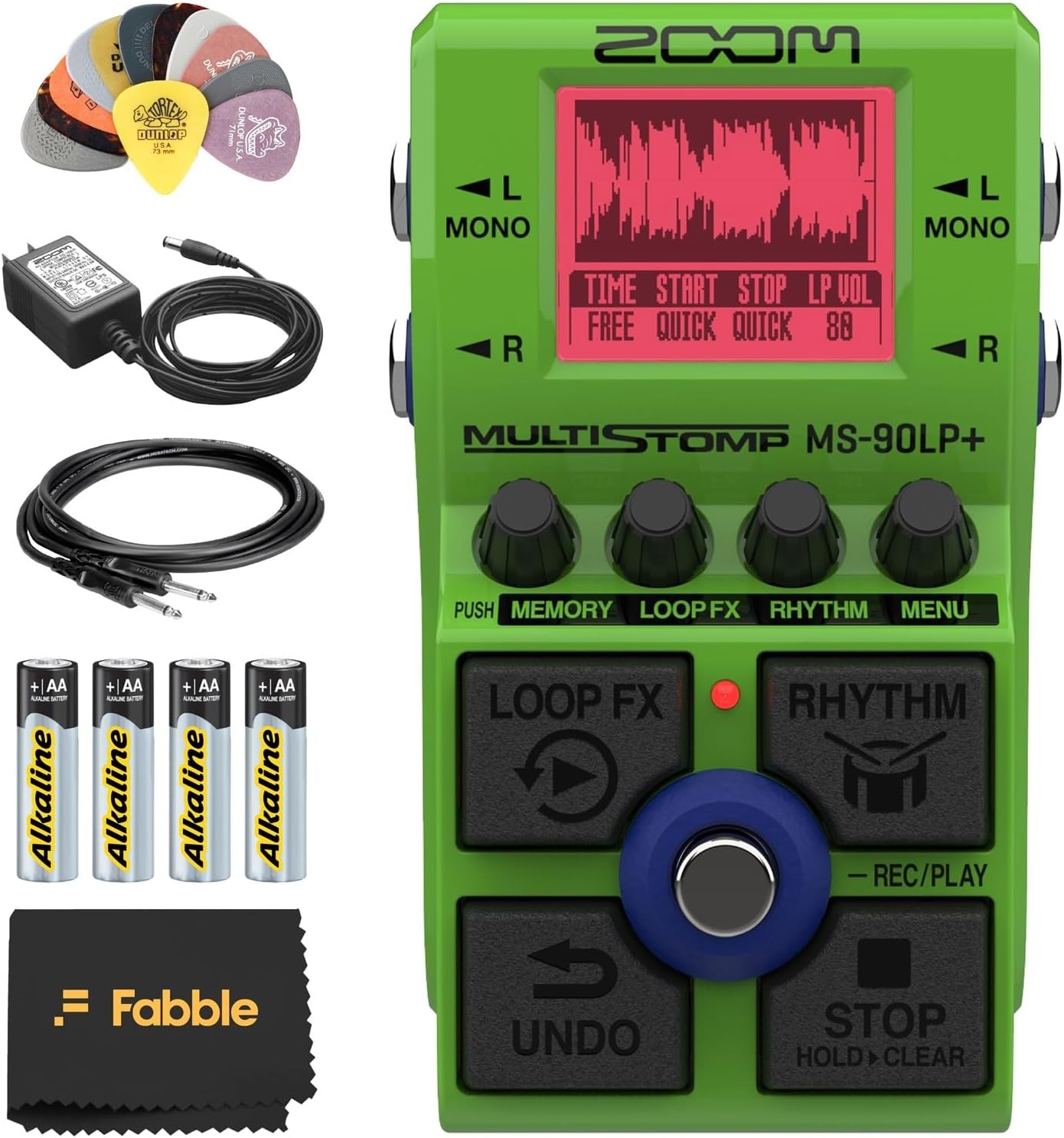 Zoom MS-90LP+ MultiStomp Looper Pedal Bundle with Power Supply Adapter, Patch Cables, and Essential Accessories for Guitarists and Live Looping Performance Setup