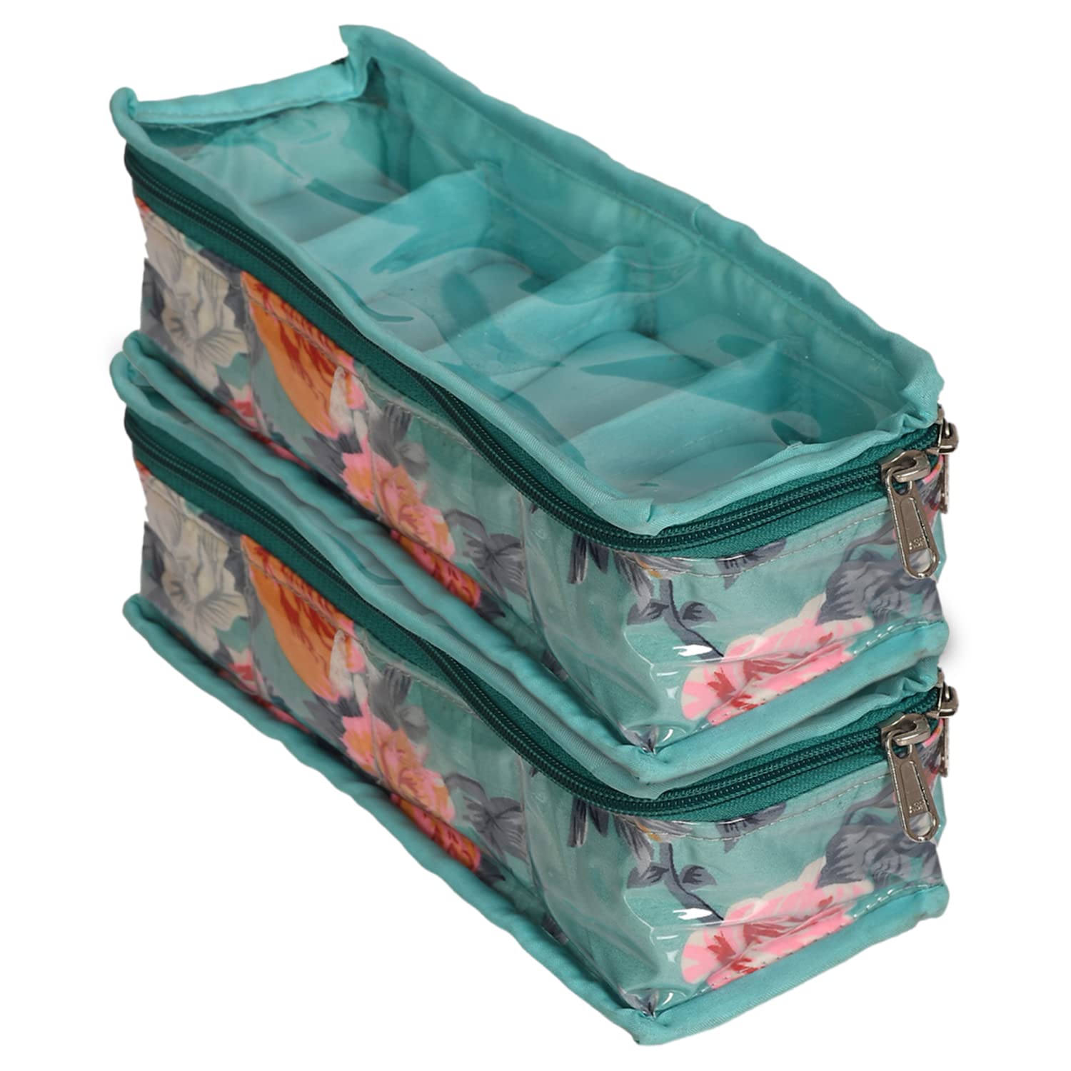 Kuber Industries Multiuses PVC Laminate Flower Print 4 Case Watch Organizer/Bracelet Organizer For Watches, Bracelet Pack of 2 (Turquoise) 54KM4300 (B0B45NTMKS) Amazon Price History, Amazon Price Tracker