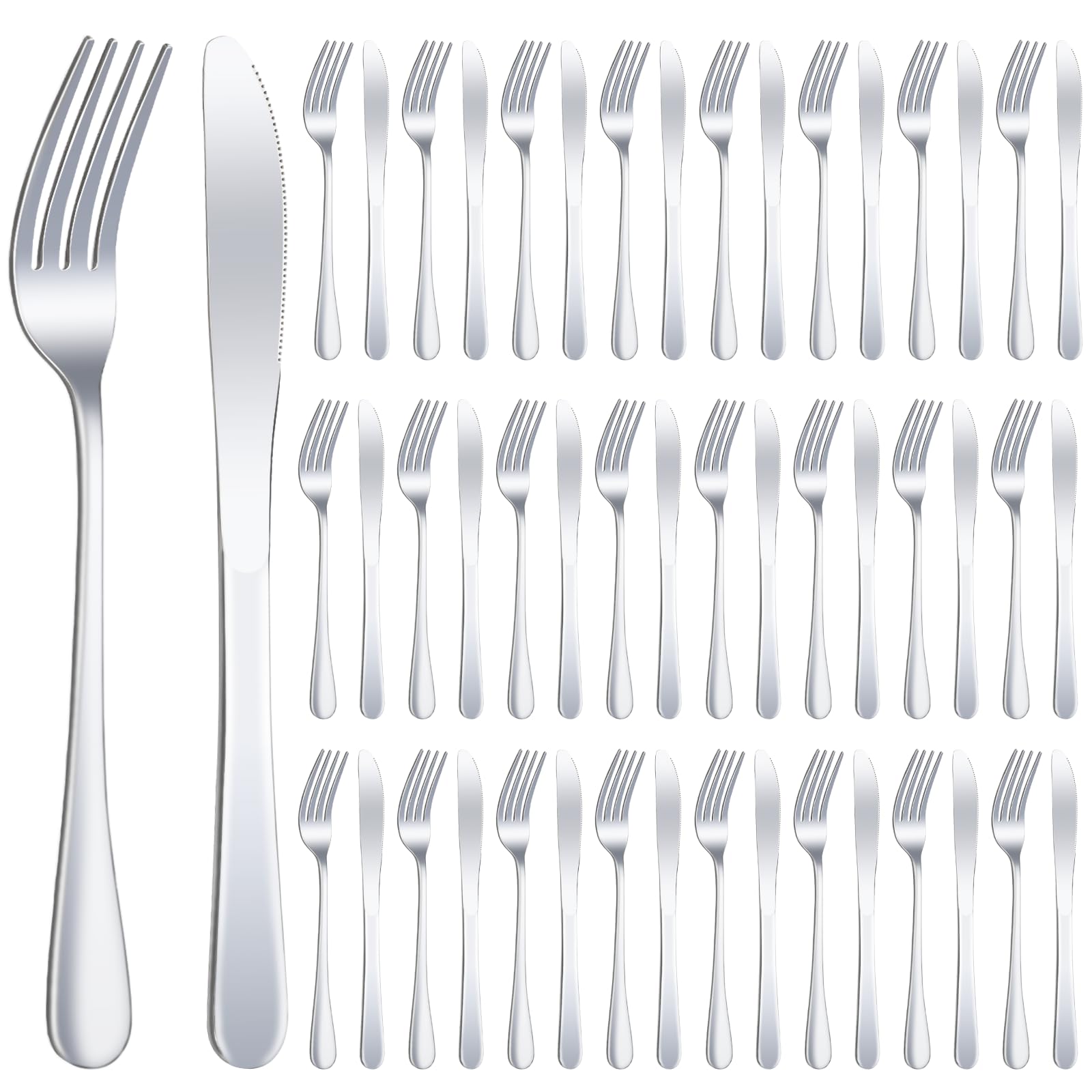Juego de 24 cubiertos de acero inoxidable, tenedores y cuchillos, juego de cubiertos plateados, juego de cubiertos a granel para cocina, restaurante, hogar (8.1 x 1 pulgada, 8 x 0.8 pulgadas)