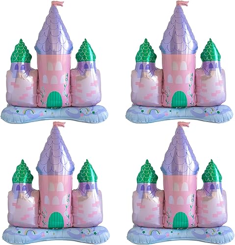 4 globos de castillo de 33 pulgadas. Decoraciones de fiesta de cumpleaños de princesa. Globo de castillo de pie para decoración de fiesta de
