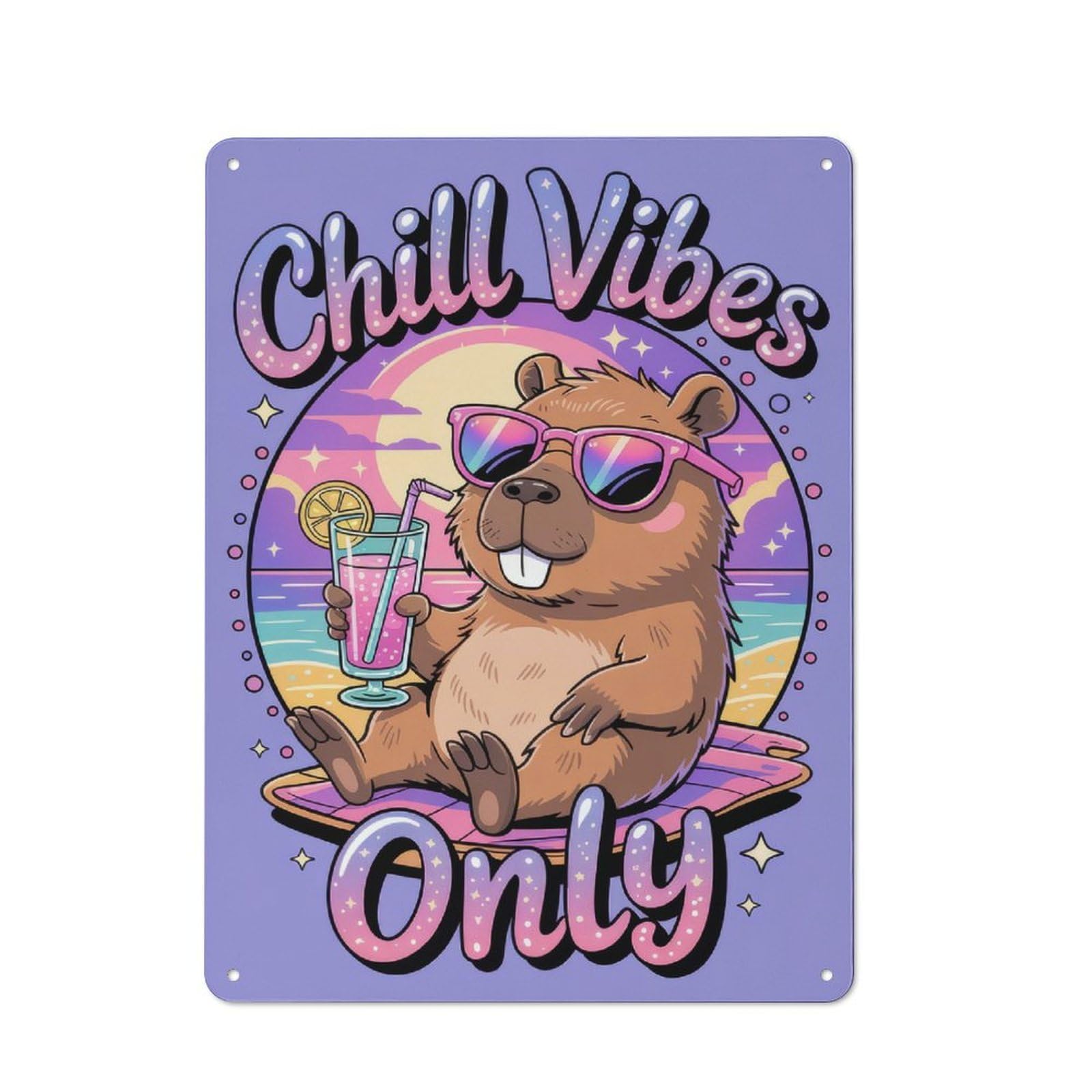 Junmoney Chill Only Beaver Cartoon Industrial Metal Wall Sign 40X30cm Featuring Urban Room Decor For Loft, Studio, Office Or Creative Room
