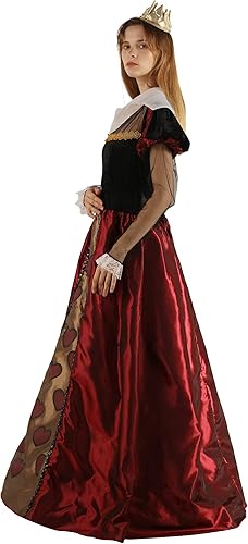 Miniatura 4 de FantastCostumes Disfraz de reina para mujer, diseño de corazones rojos, vestido de fiesta de cuento de hadas con corona