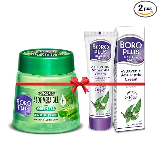 BOROPLUS Aloe Vera Gel Green Tea, 200ml Jar + Antiseptic Cream, 120ml at Rs. 265