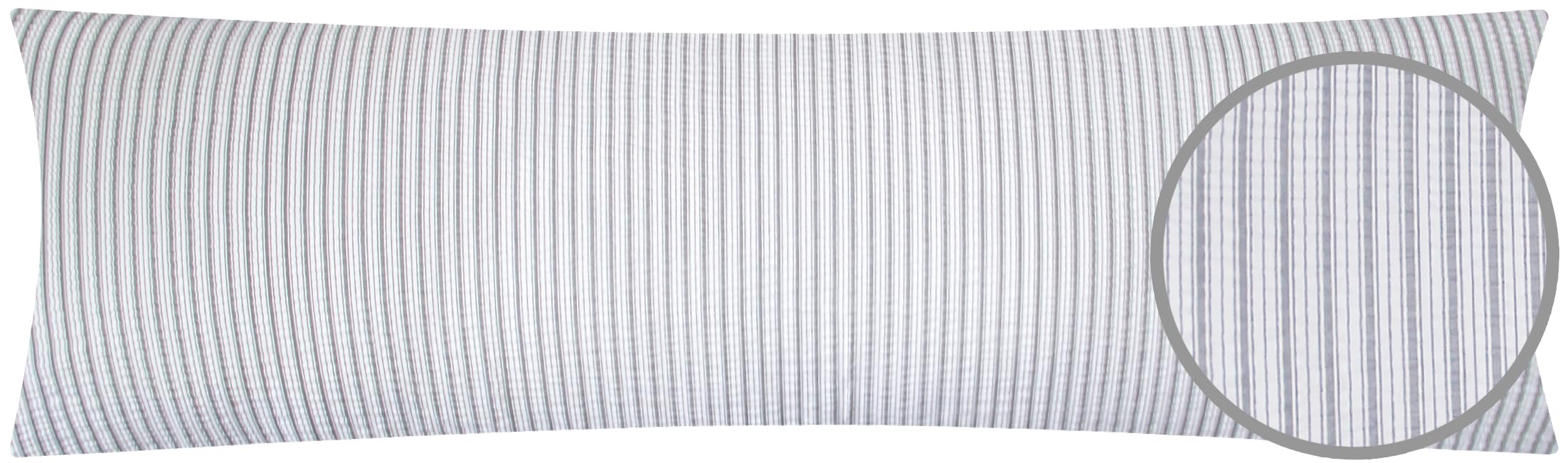 Seersucker Seitenschläferkissen-Bezug 40x145cm - Streifen in grau und weiß - 100% Baumwolle, Überzug, Kissenbezug (BS-Streifen-Grau)