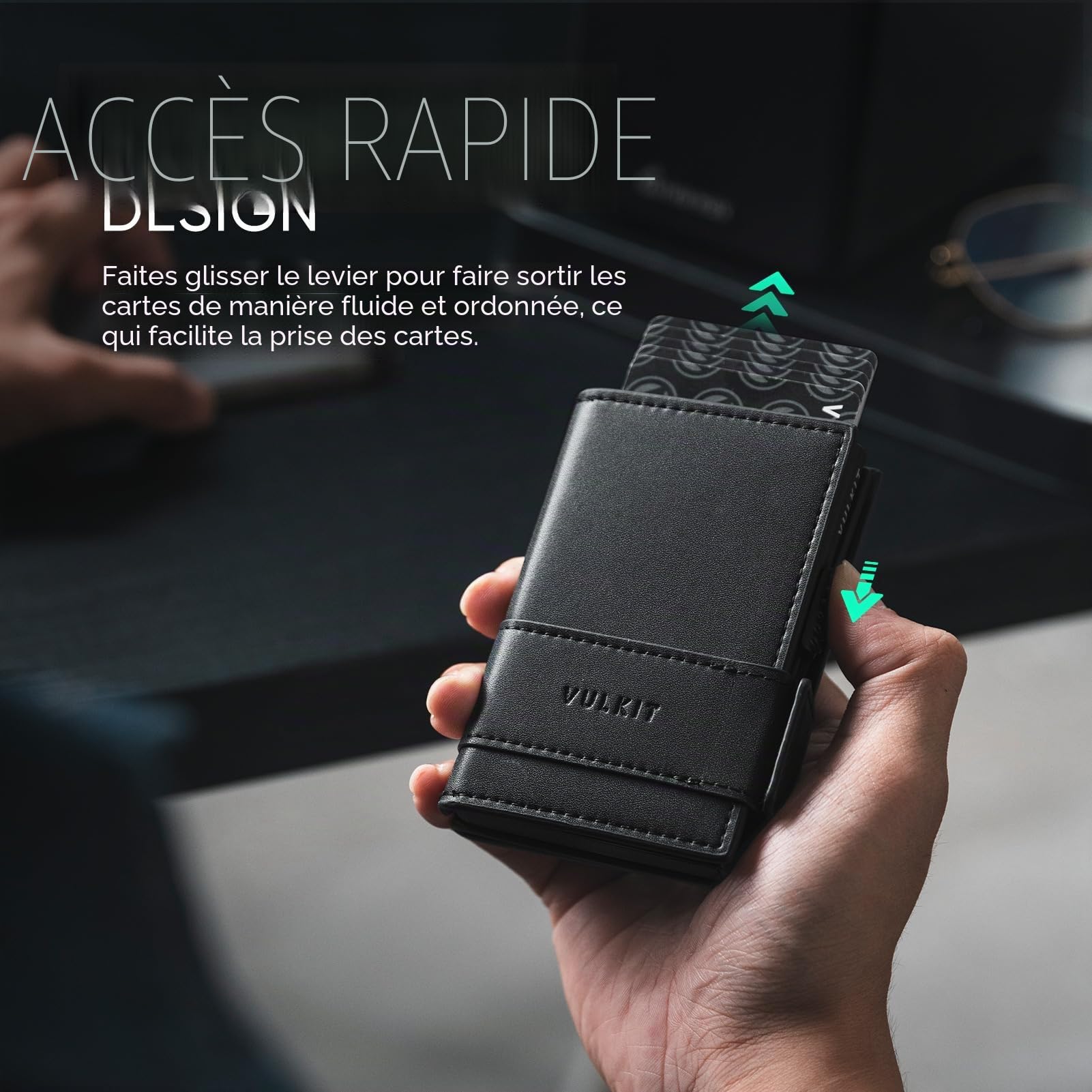 VULKIT Porte-Cartes Portefeuille en Cuir à Deux Volets pour Homme avec Blocage RFID, étui en métal pour Cartes, Peut Contenir 9 Cartes et Billets, Poche zippée pour Pièces de Monnaie (Noir)