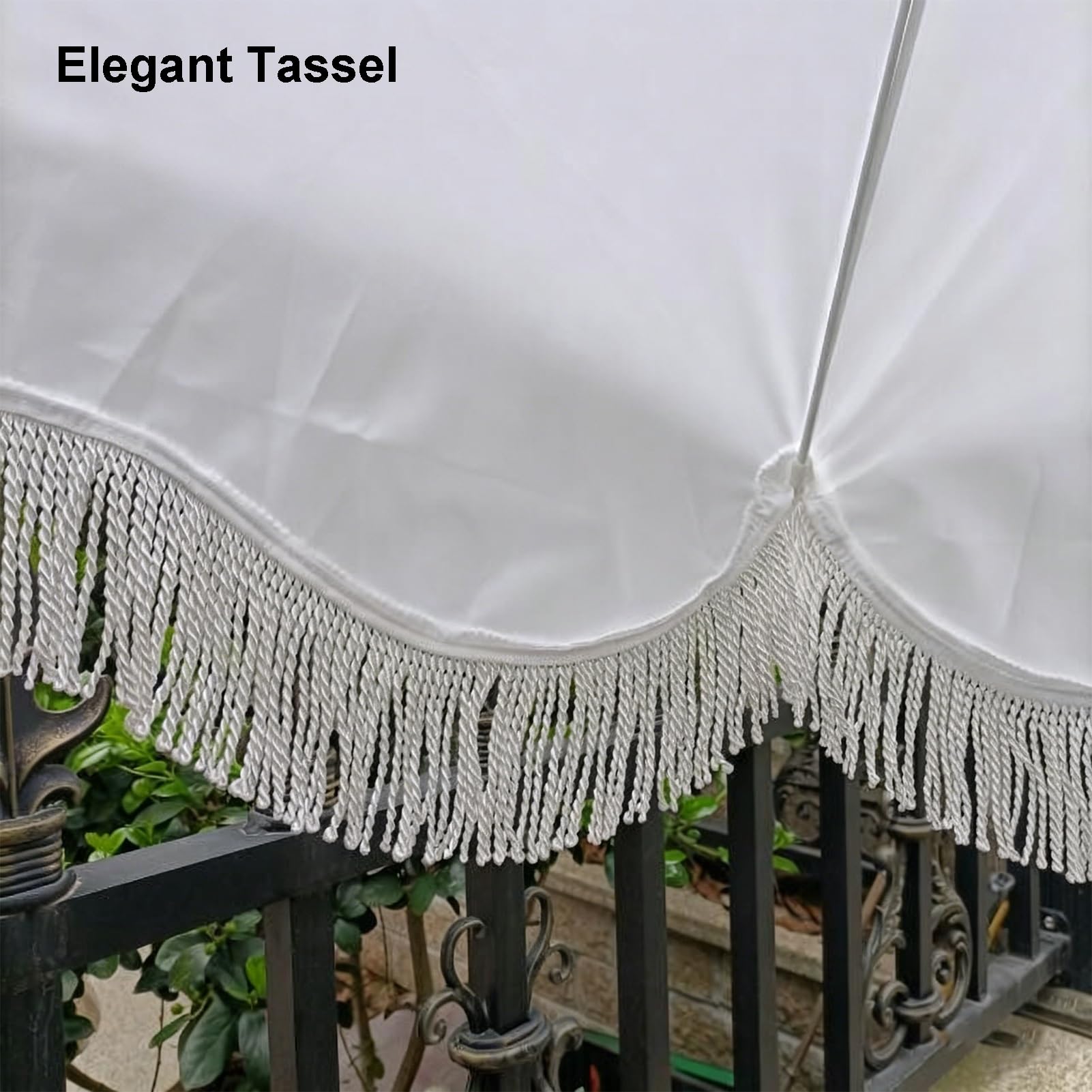 Biały Boho Parasol Ogrodowy 200 cm z Frędzlami, z Ochroną Przed Promieniowaniem UV, na Tarasie, Basenie