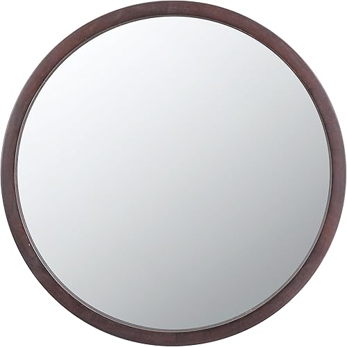 Miniatura 2 de Espejo de pared circular de 20 x 20 pulgadas con marco de madera y acabado de nogal, espejo de pared para sala de estar y comedor