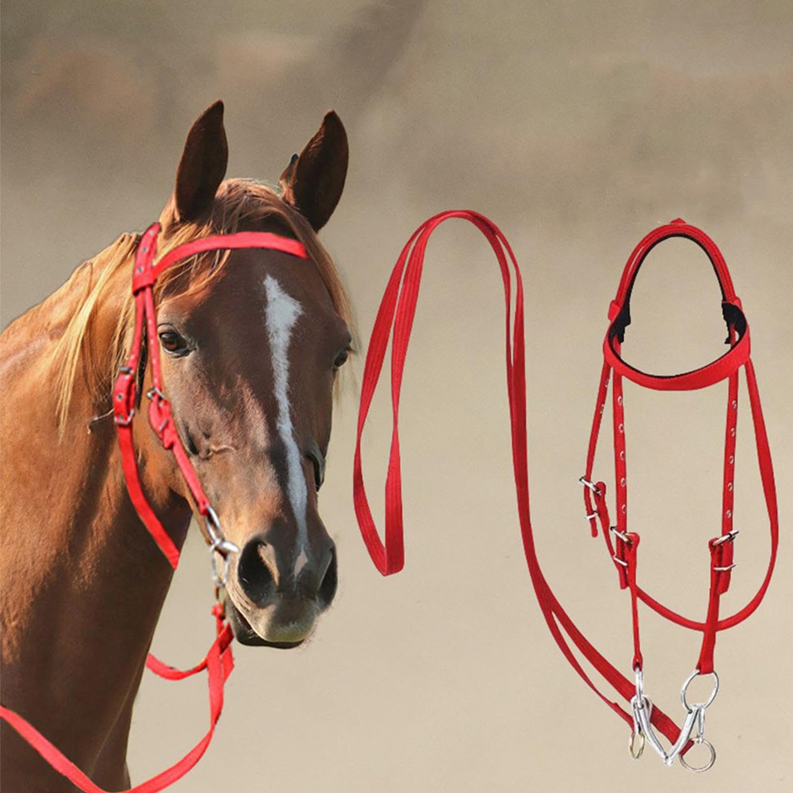Hobby Horse Bridle Harnais De Cheval Réglable Avec Snaps - Bride Équestre Robuste Nylon Rouge