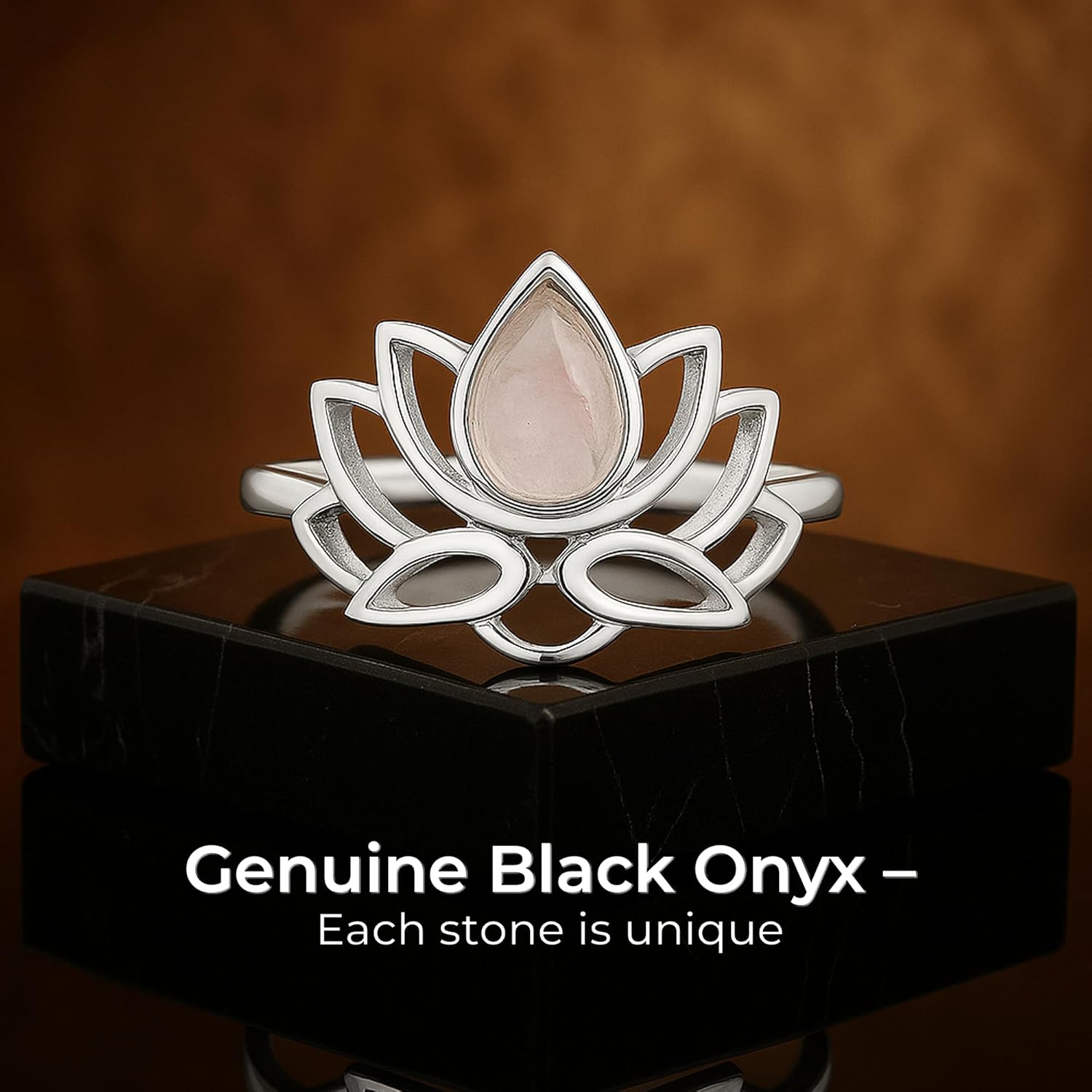 Cut Pear Moonstone Lotus 925 Sterling Silver Ring - Delicate BOHO Chic Jewelry - Fashionable and Stylish for Women with Velvet Gift Bag - Made by Indian Artisans - Size 5-10