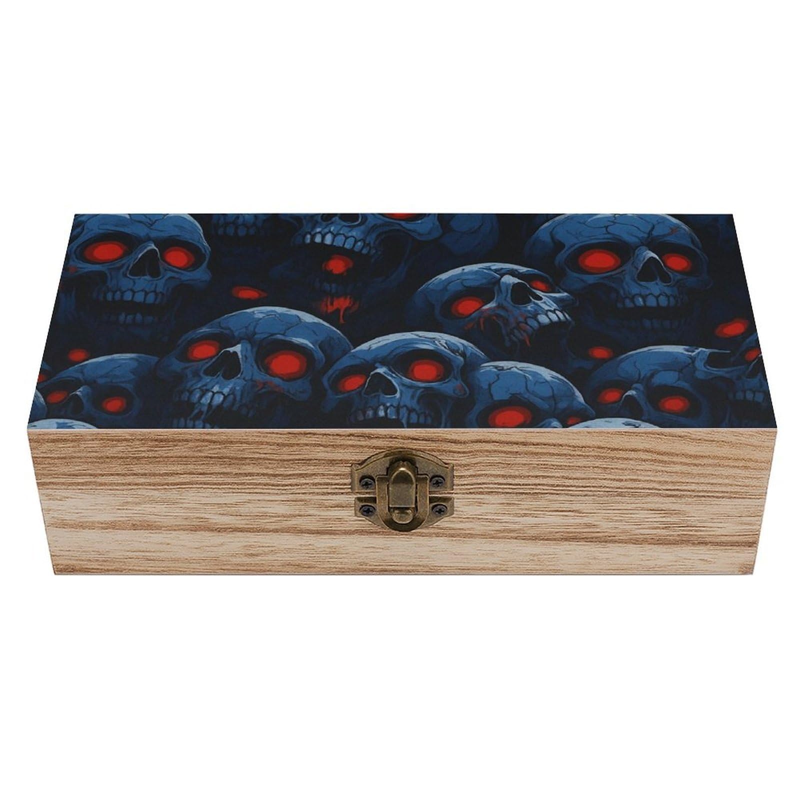 SMAZDFXX Terrifying Skull with Red Light Wooden Storage Box Multipurpose Decorative Box for Jewelry Photo Home Decor