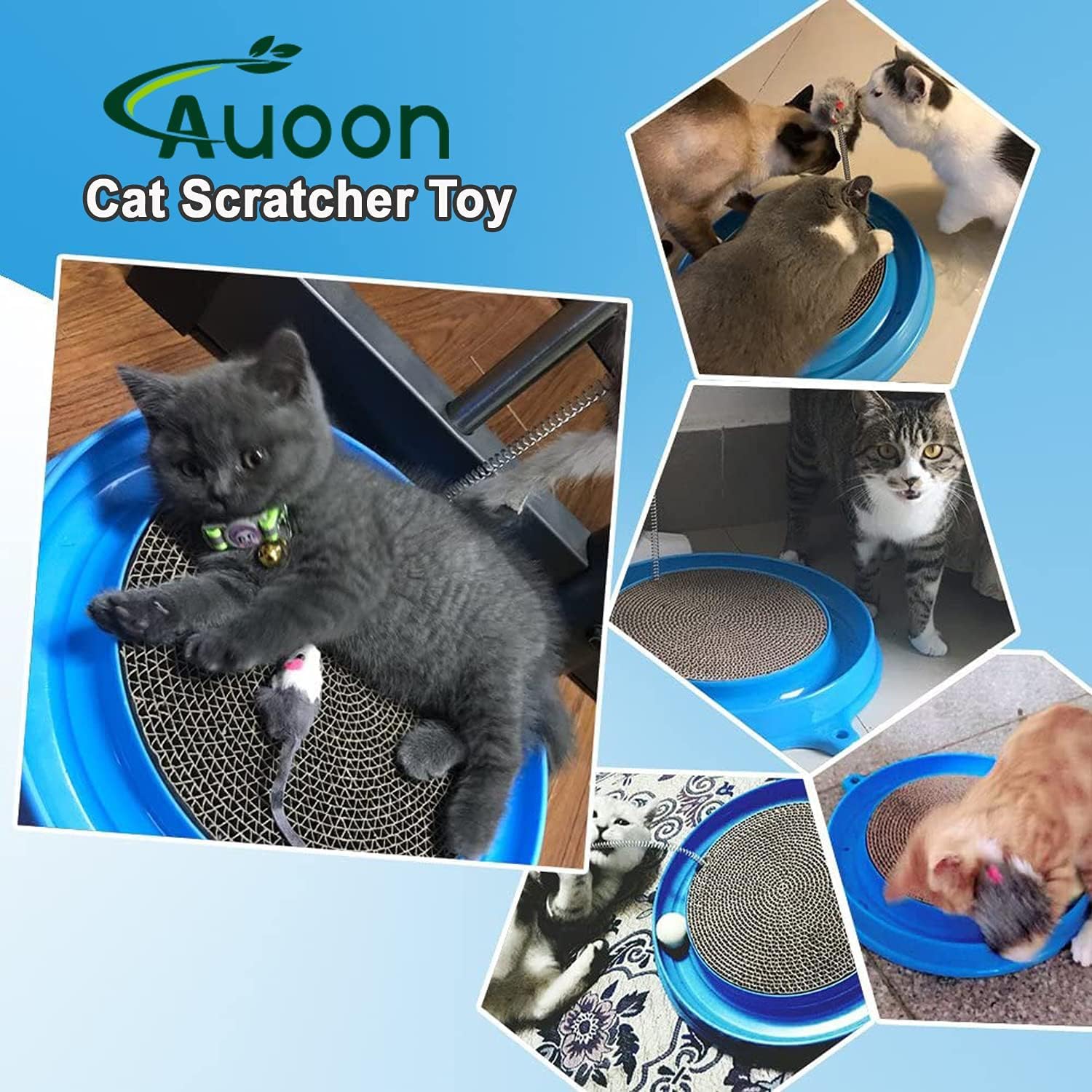 AUOON Juguete rascador para gatos, juguete para gatos, almohadilla para rascar, juguete para rascar, almohadilla de poste de entrenamiento interactivo, juguete de ratón con pelota (batido de leche)