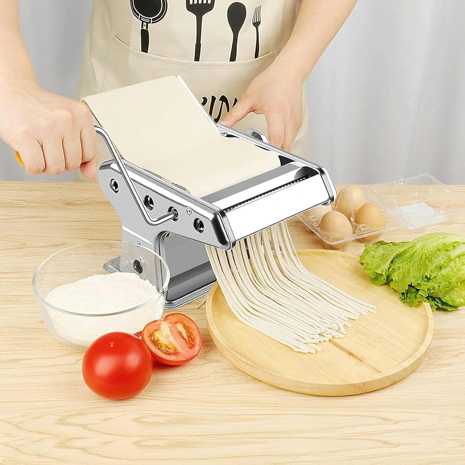 Wzglod Pasta Maker Machine Manual, Stainless Steel Roller Noodle Maker Machine, 8 Adjustable Thickness Settings with Hand Crank, for Spaghetti, Dumpling Skin
